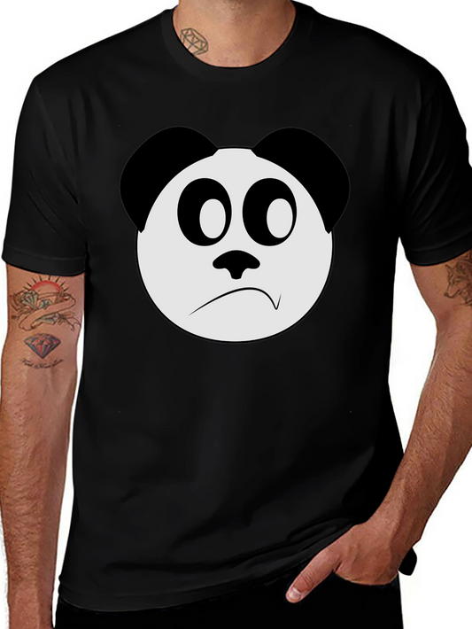 Sad Panda Face Graphic Black T-Shirt