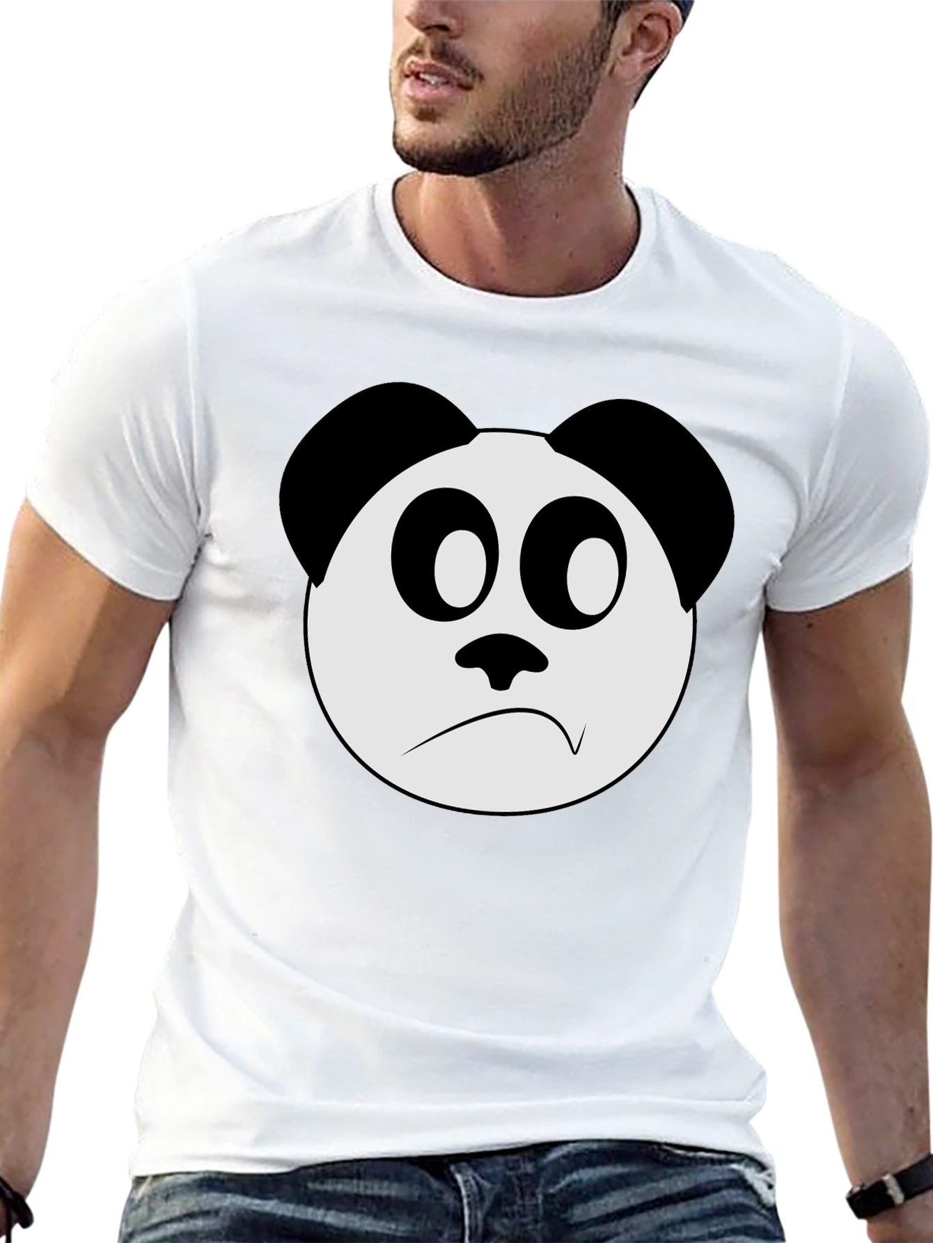 Sad Panda Face Graphic Black T-Shirt