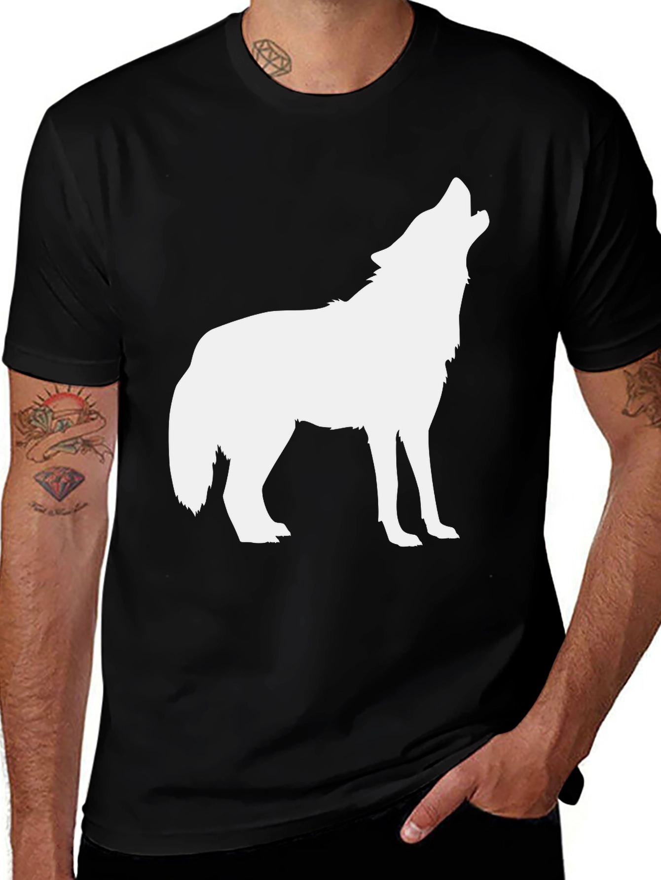 Mens Black Wolf Graphic Tee