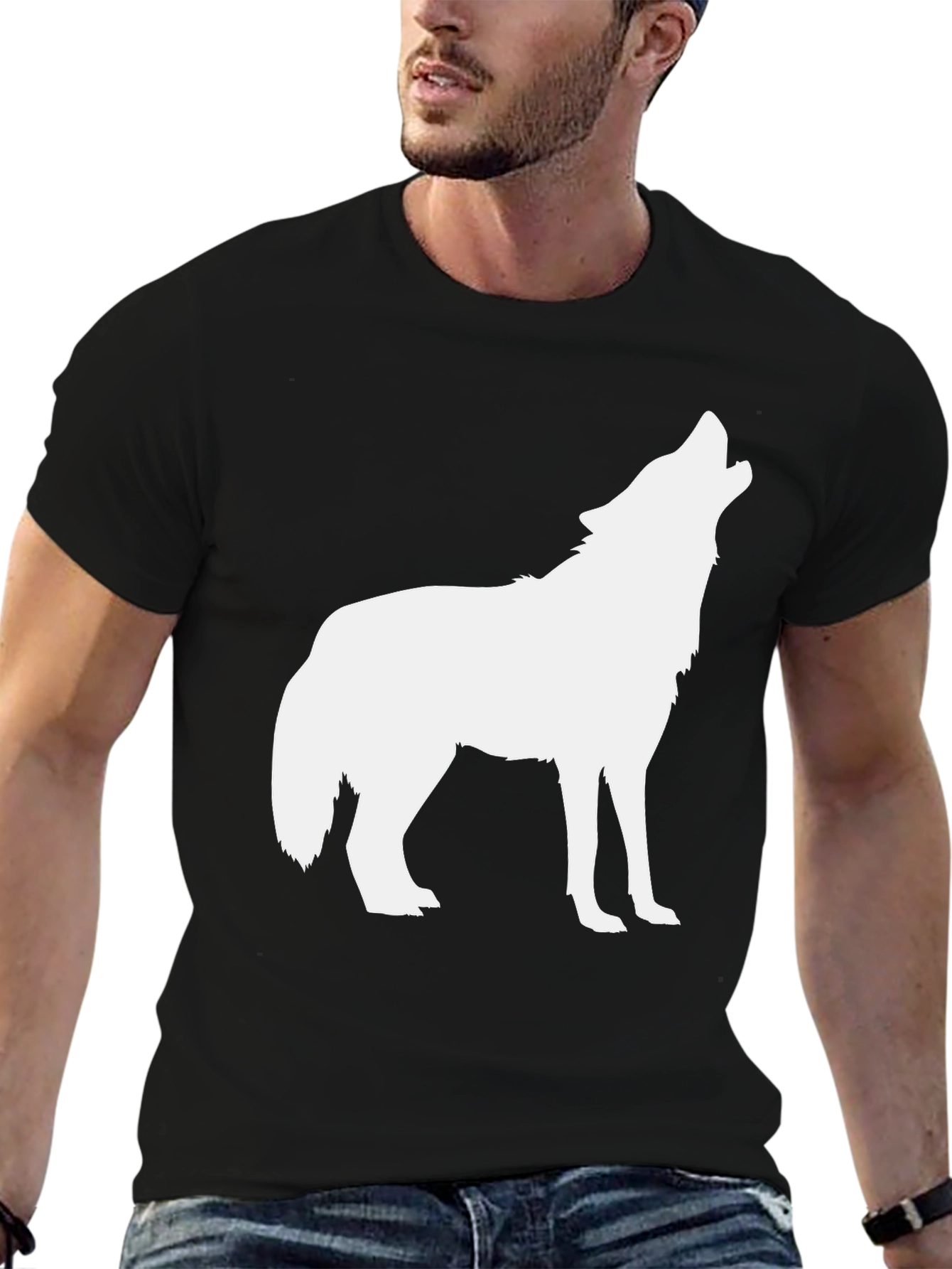 Mens Black Wolf Graphic Tee