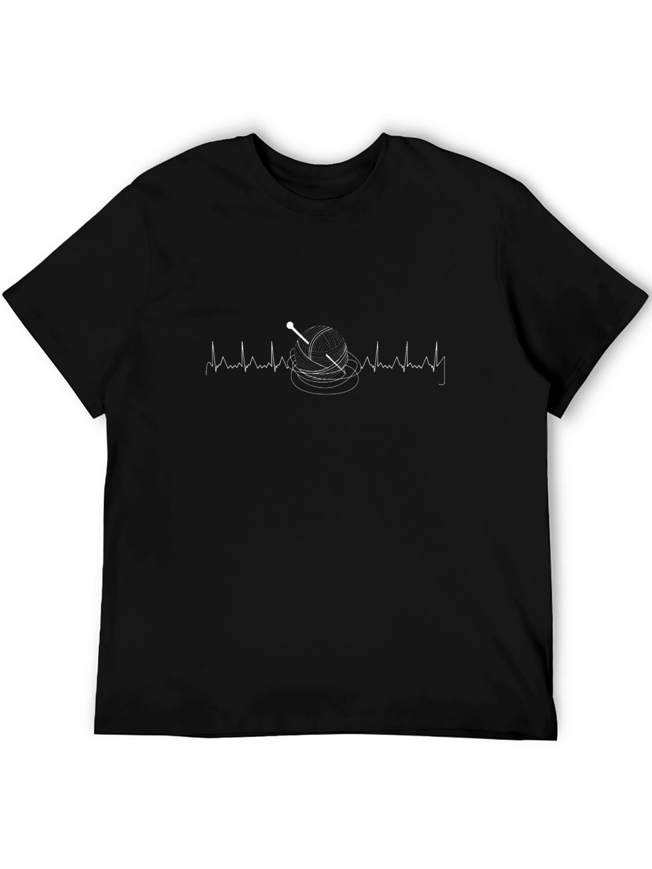 Knitting Heartbeat Black T-Shirt