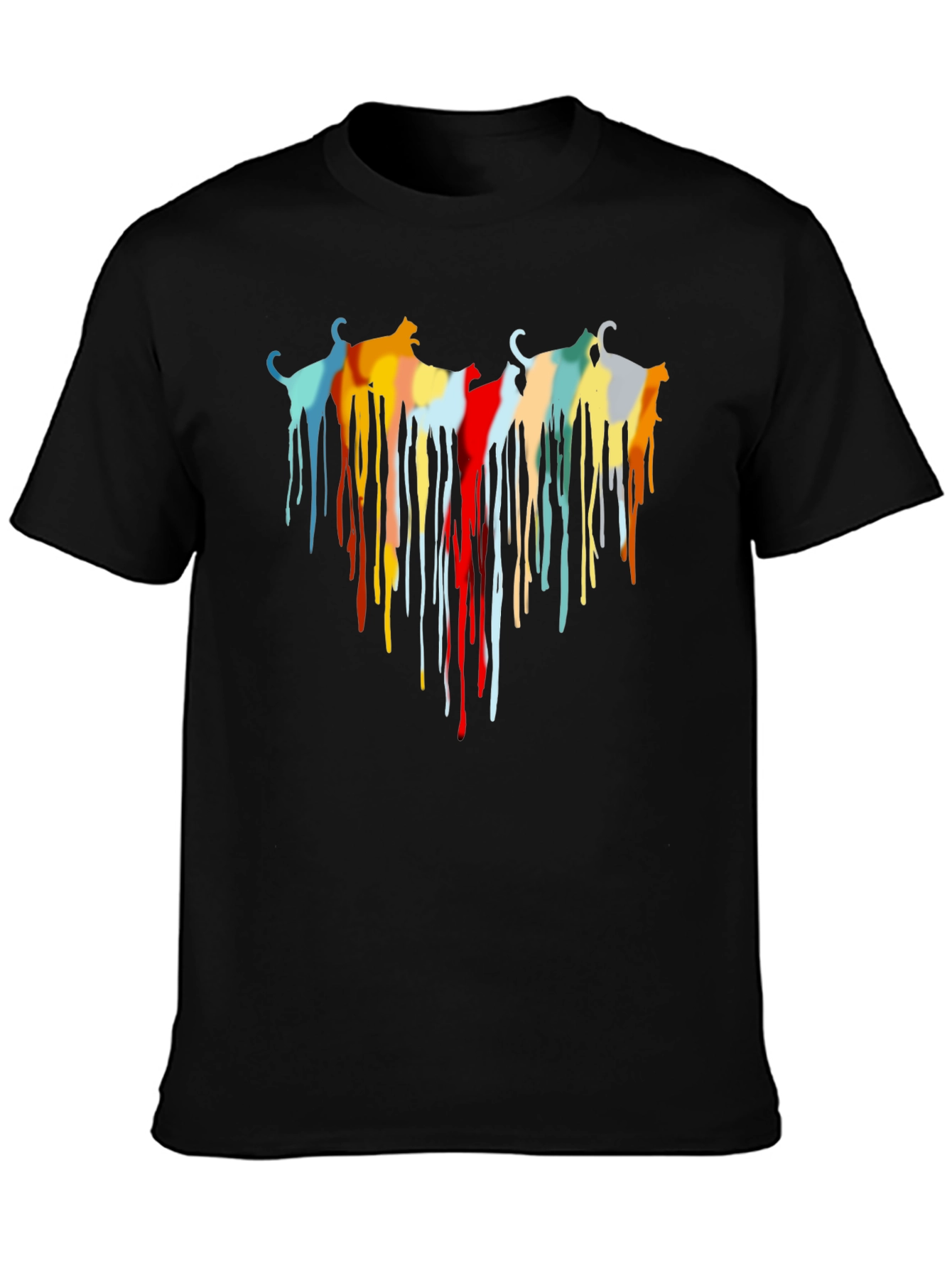 Abstract Cat Drip Art Black T-Shirt