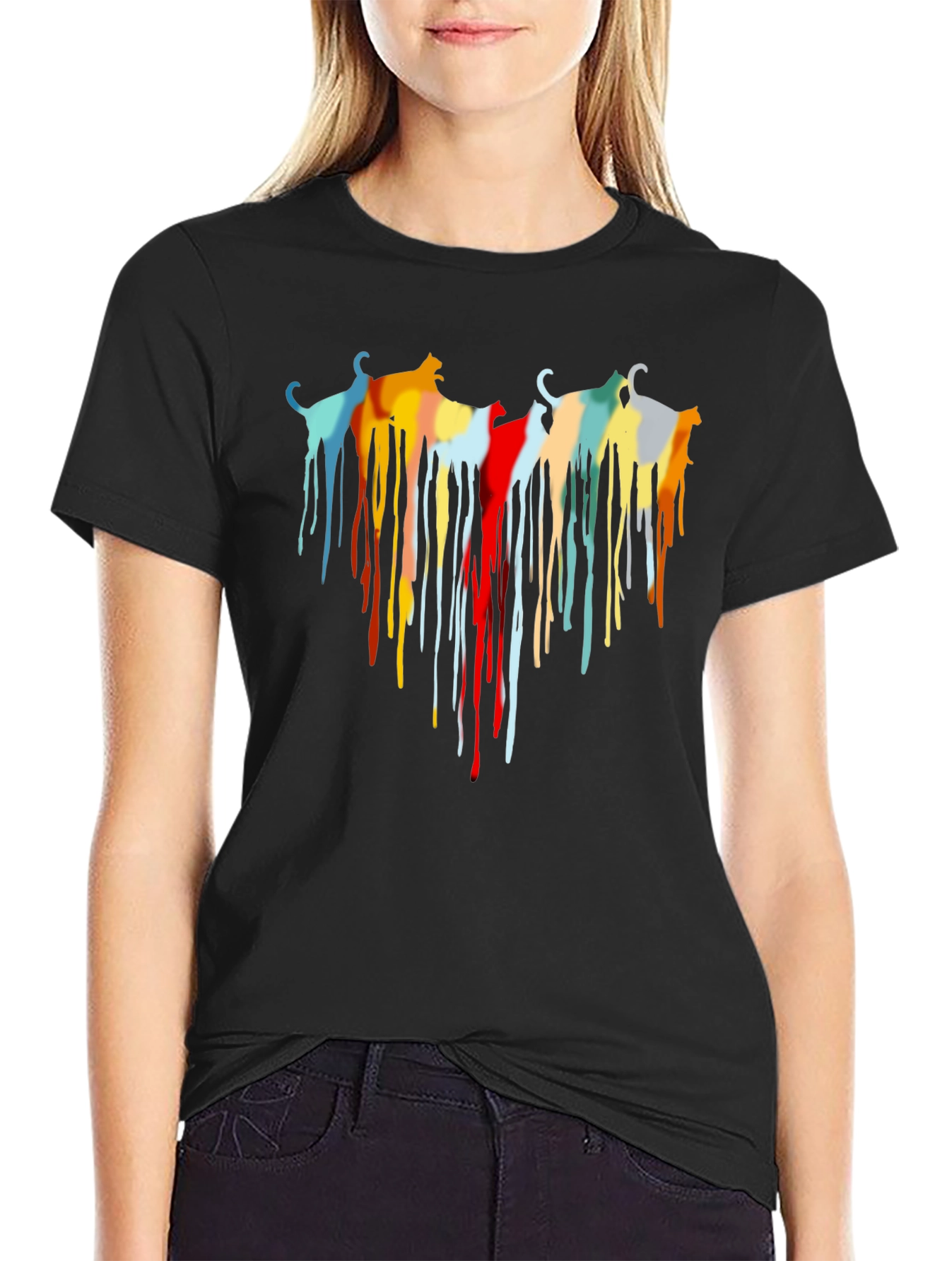 Abstract Cat Drip Art Black T-Shirt