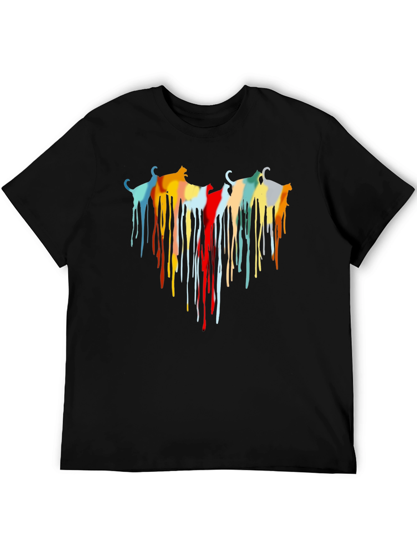 Abstract Cat Drip Art Black T-Shirt