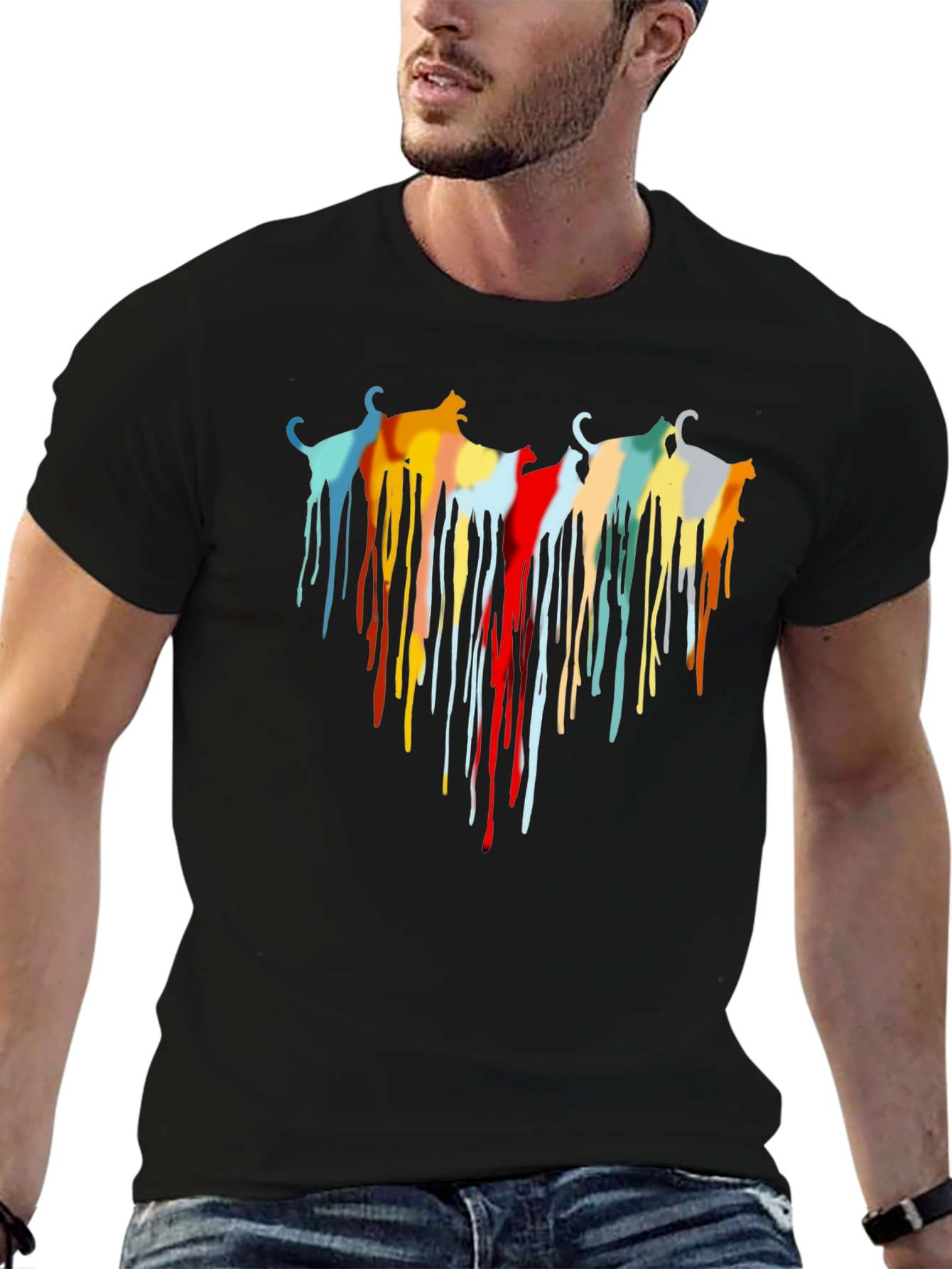 Abstract Cat Drip Art Black T-Shirt