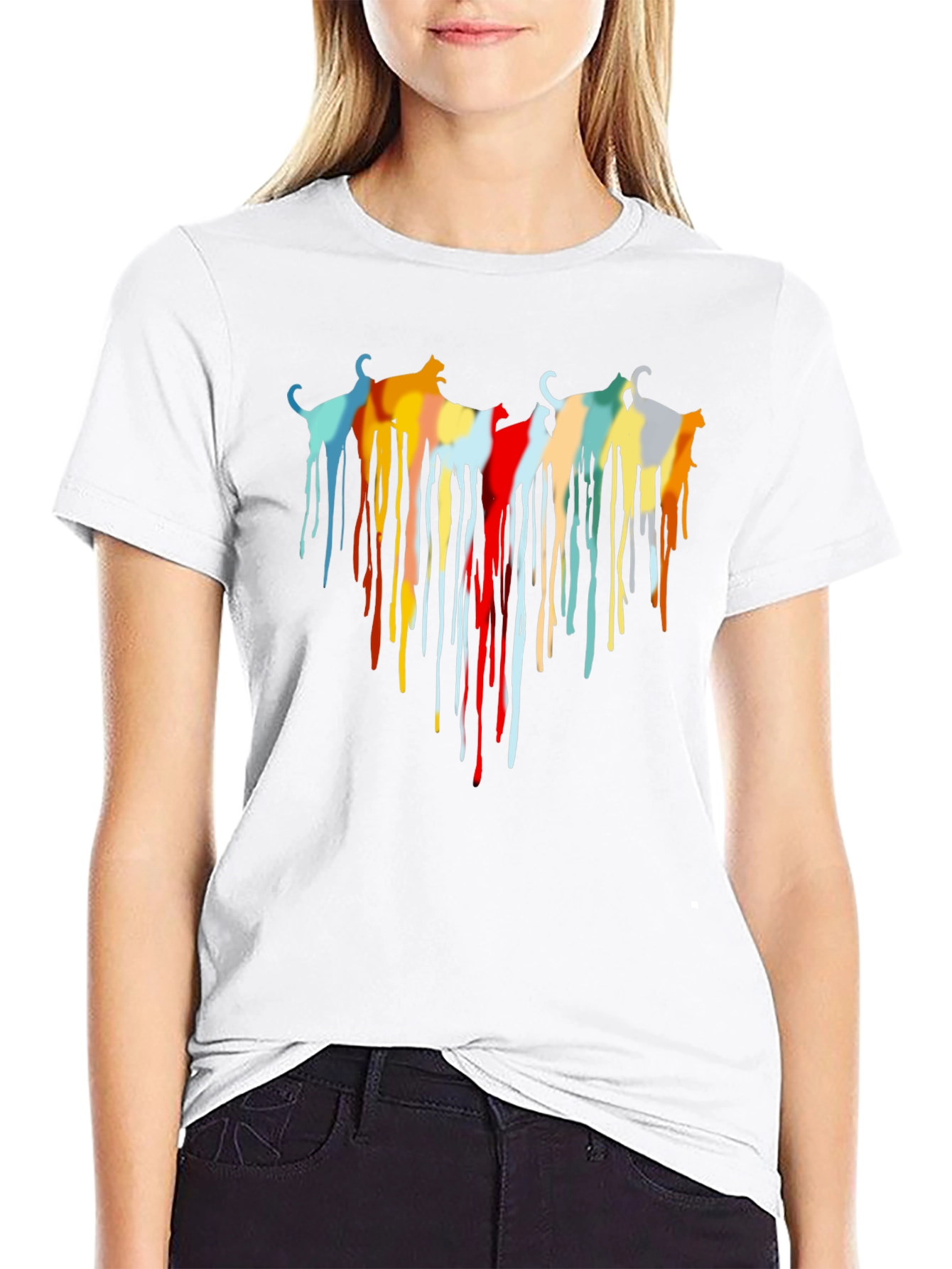 Abstract Cat Drip Art Black T-Shirt