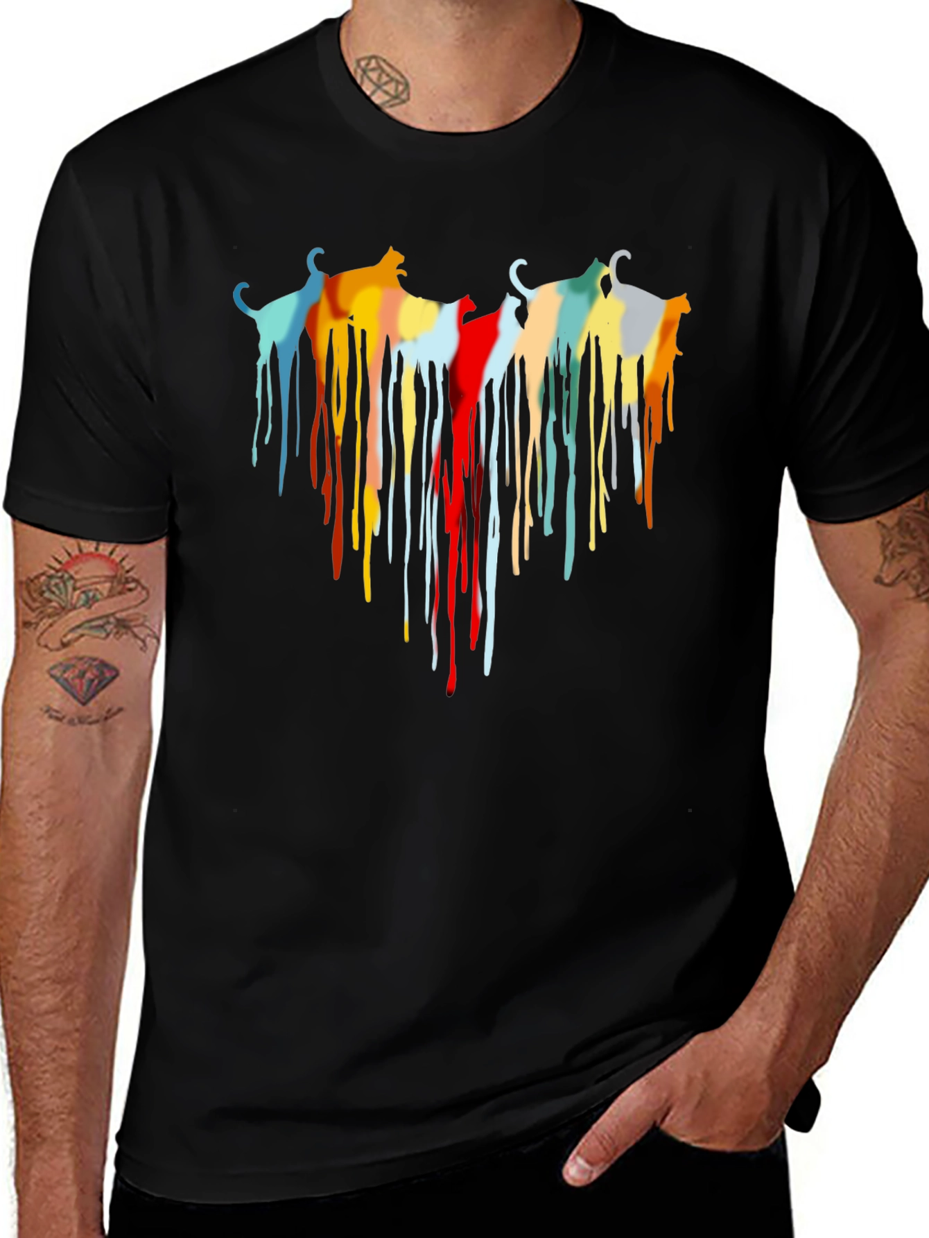 Abstract Cat Drip Art Black T-Shirt
