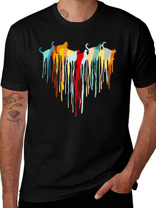 Abstract Cat Drip Art Black T-Shirt