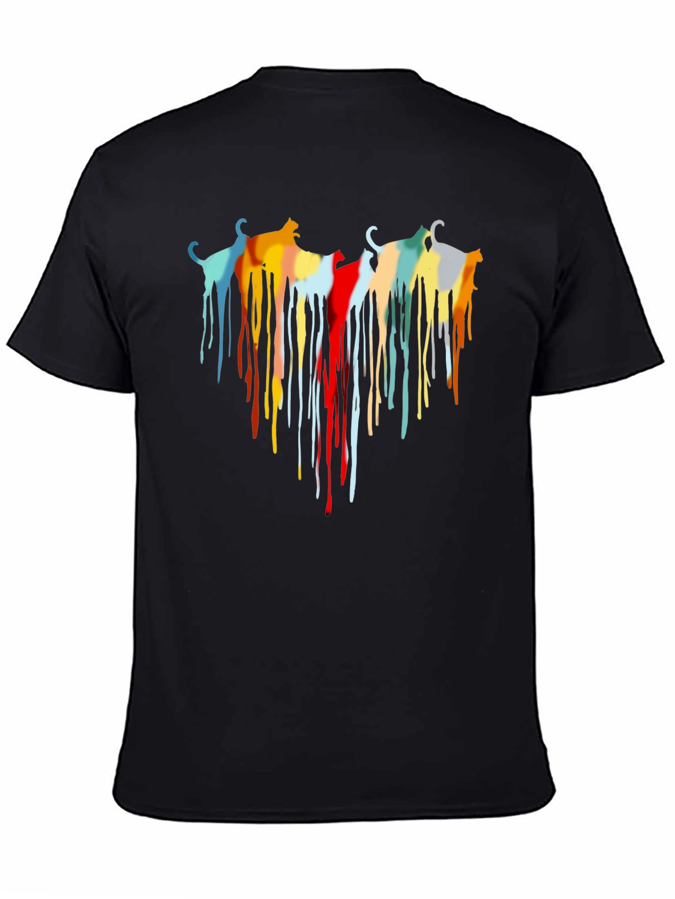 Abstract Cat Drip Art Black T-Shirt
