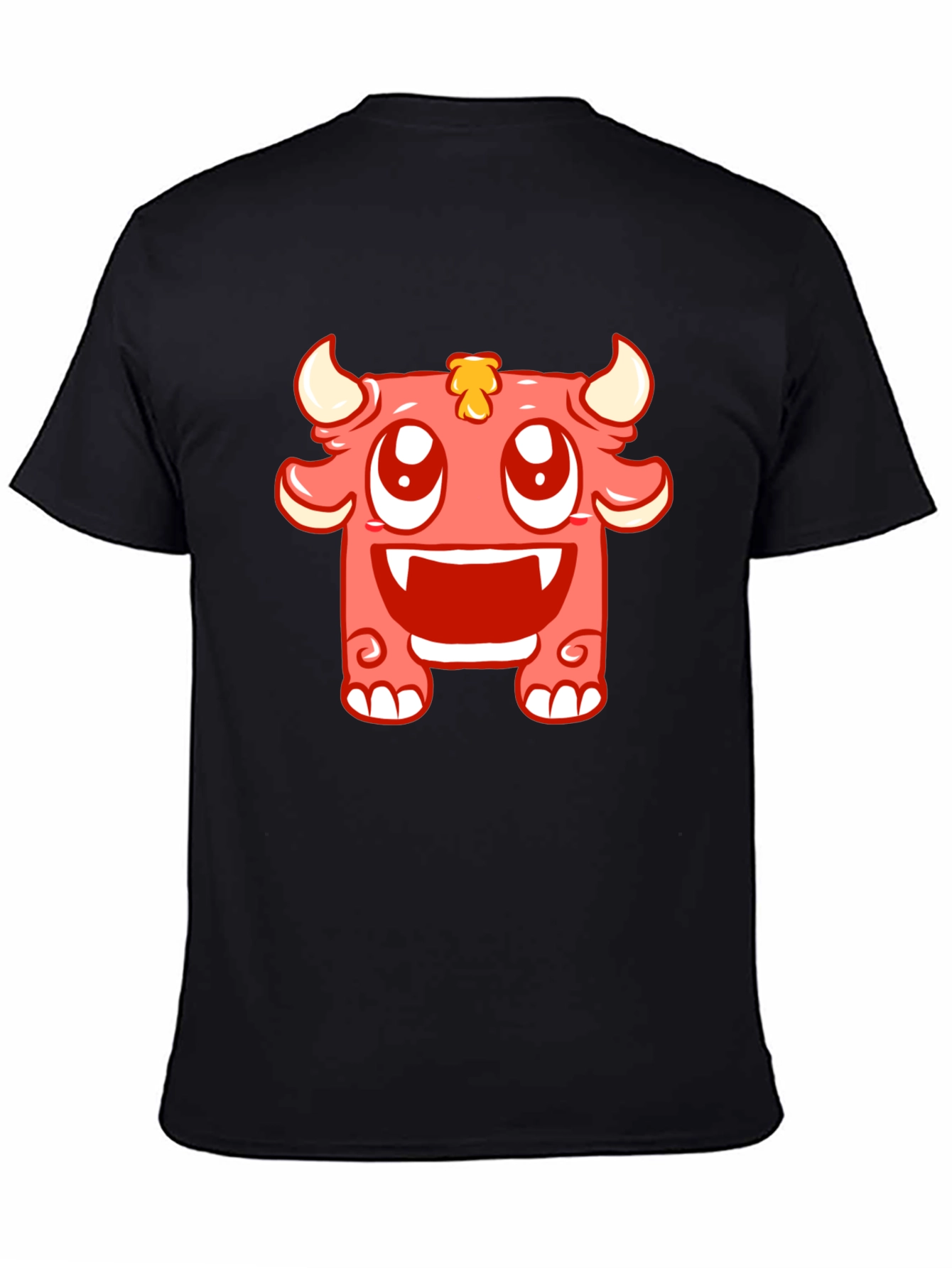 Cute Monster Graphic Tee - Black Cotton T-Shirt