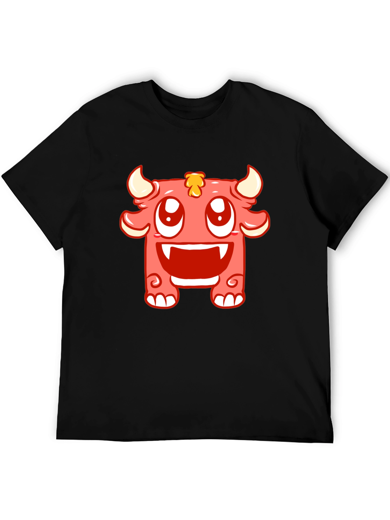 Cute Monster Graphic Tee - Black Cotton T-Shirt