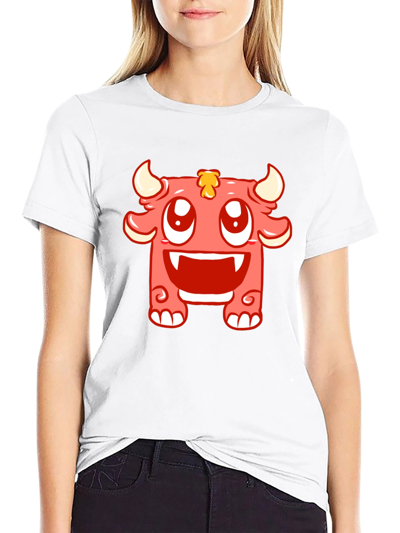 Cute Monster Graphic Tee - Black Cotton T-Shirt