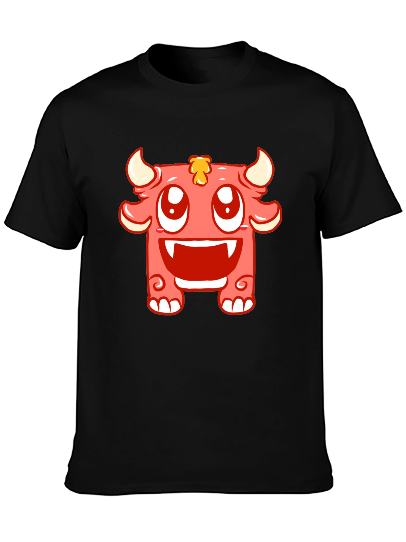 Cute Monster Graphic Tee - Black Cotton T-Shirt