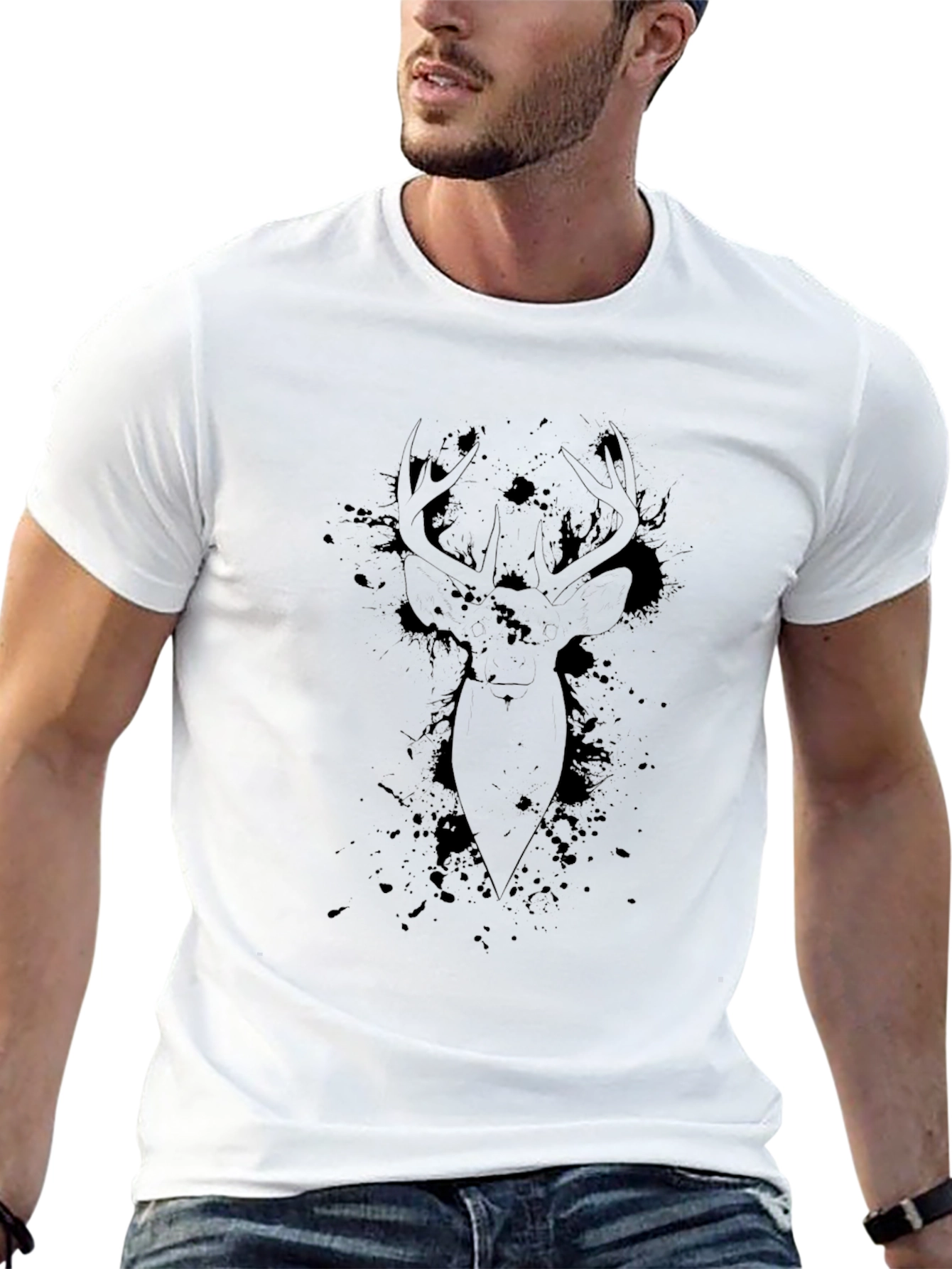 Black Deer Graphic Tee - Mens Casual Style