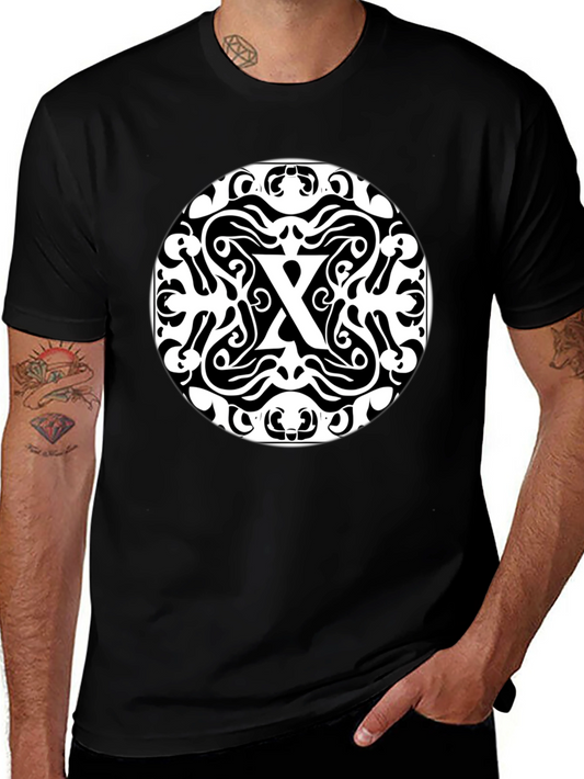 Tribal Letter X Graphic Tee - Black Cotton Blend Shirt