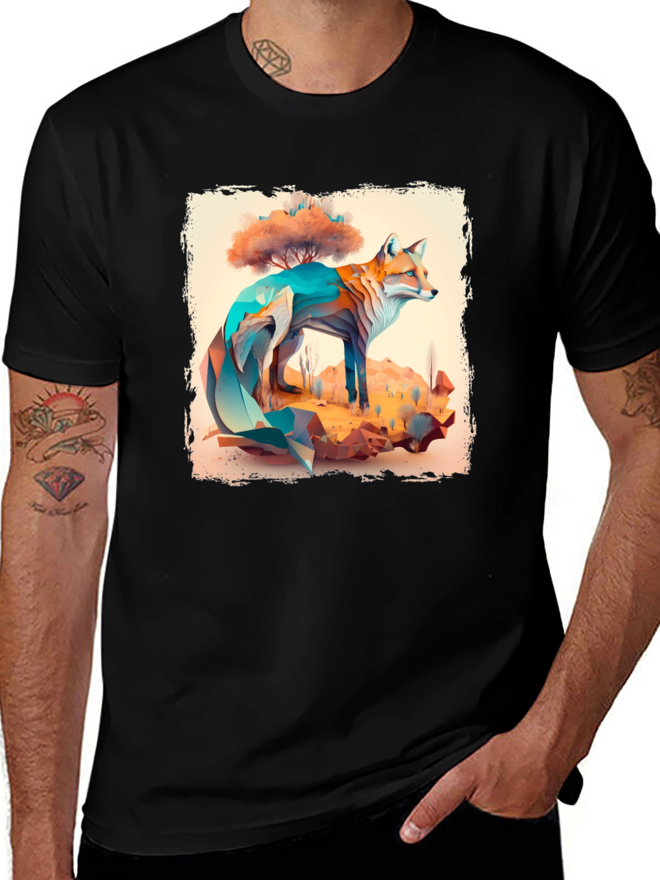 Geometric Fox Graphic T-Shirt - Unique Animal Design