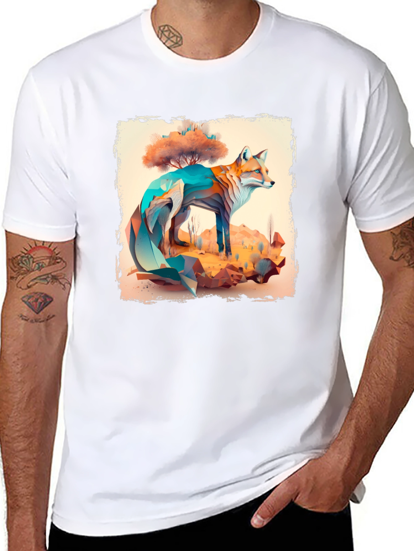 Geometric Fox Graphic T-Shirt - Unique Animal Design