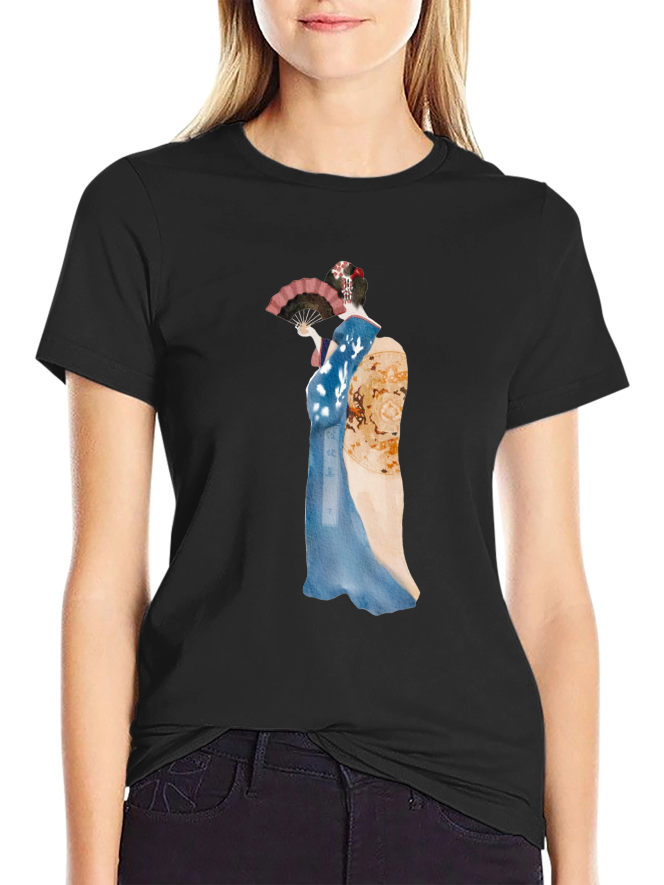 Geisha Graphic Tee - Black Cotton T-Shirt