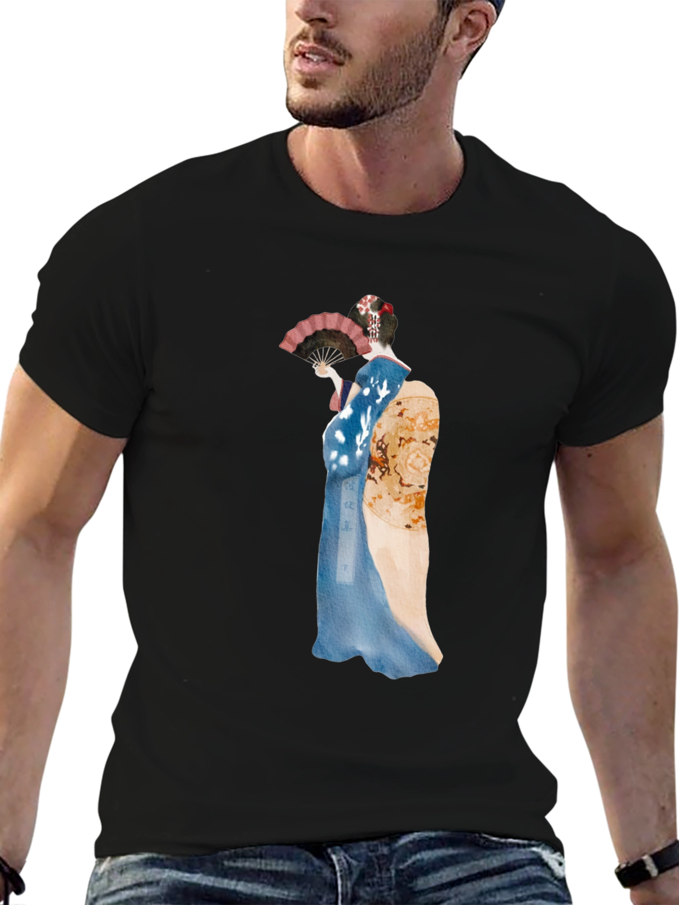Geisha Graphic Tee - Black Cotton T-Shirt
