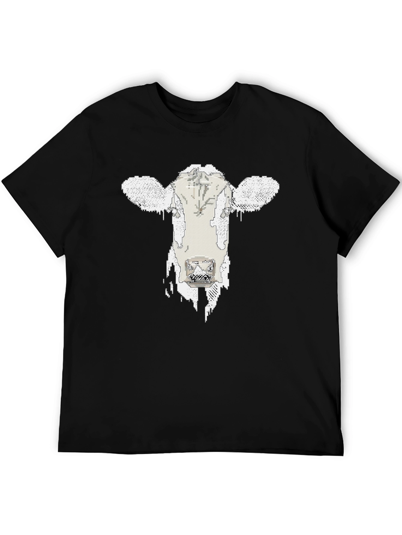 Pixelated Cow Graphic Tee - Black Cotton T-Shirt