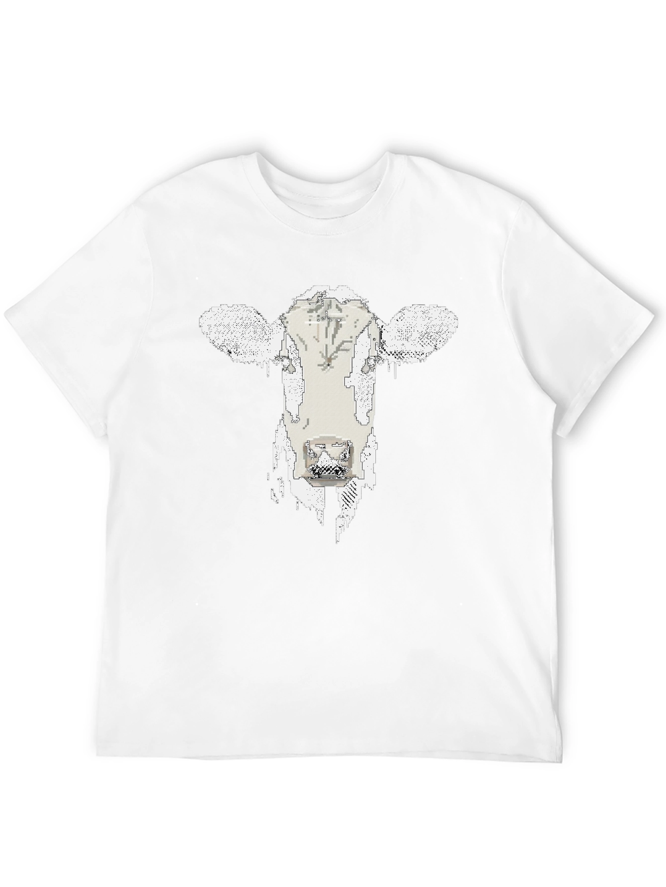 Pixelated Cow Graphic Tee - Black Cotton T-Shirt