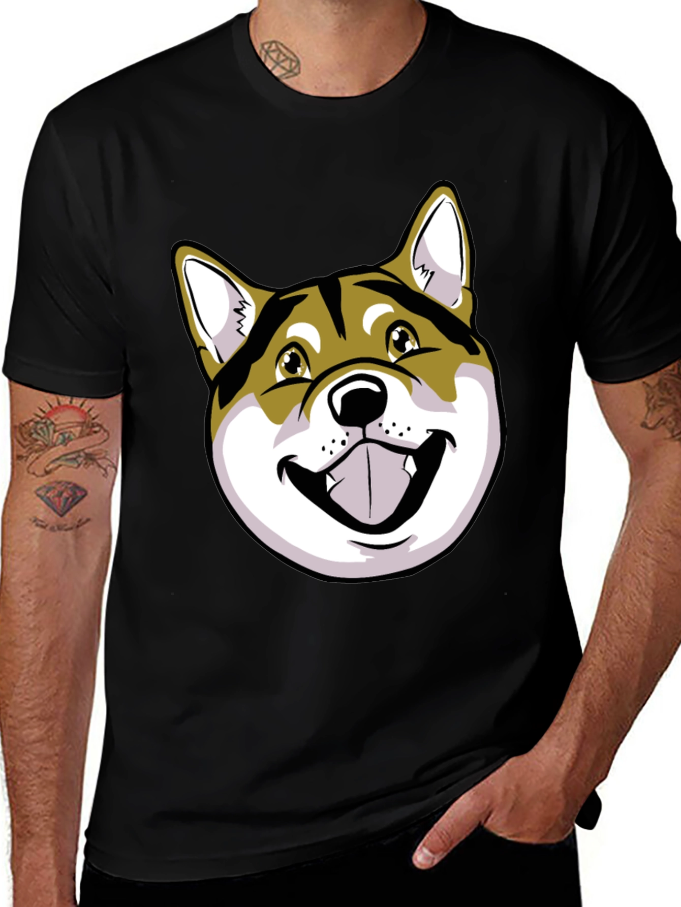 Shiba Inu Dog Graphic Print Black T-Shirt