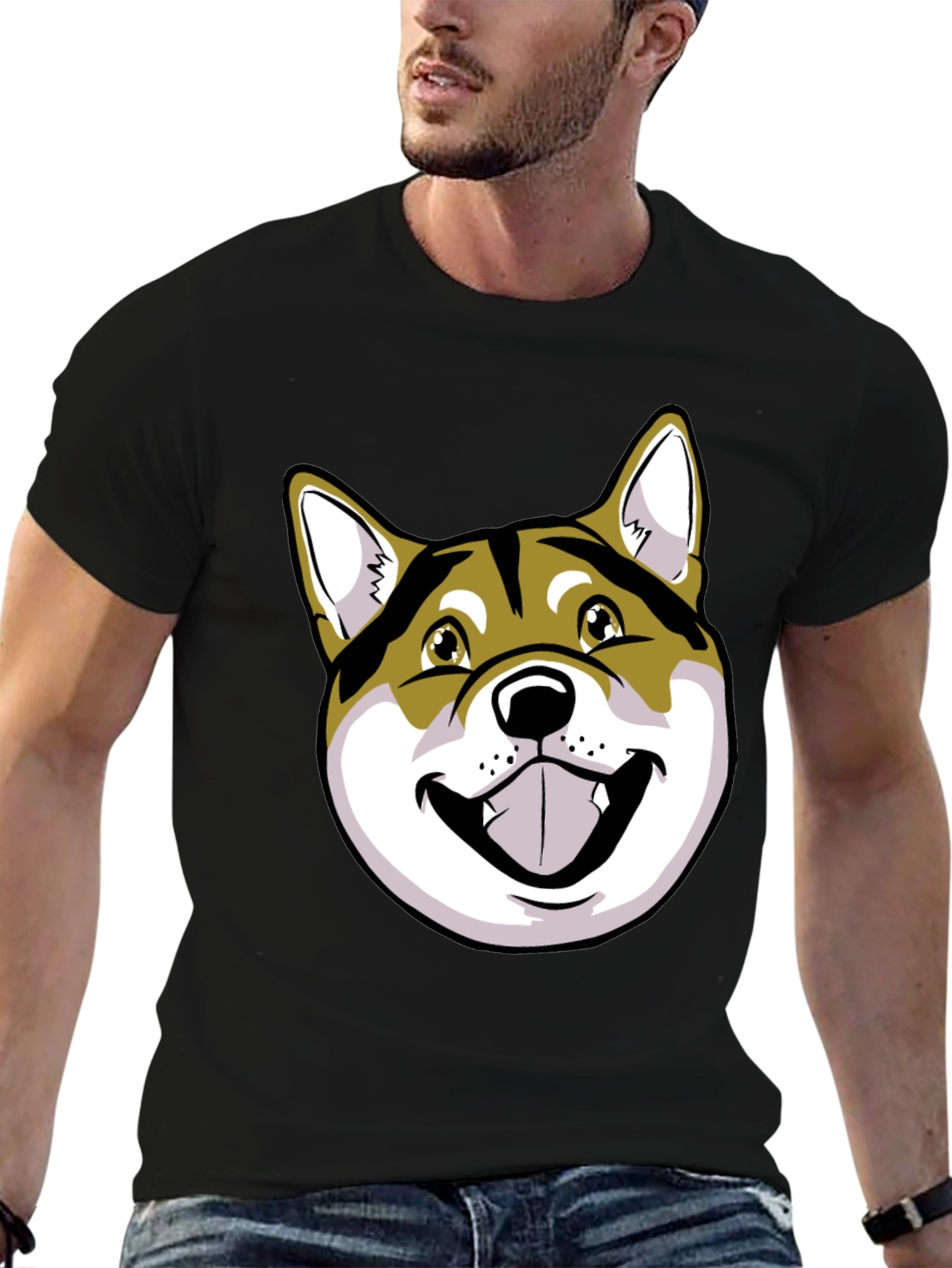 Shiba Inu Dog Graphic Print Black T-Shirt