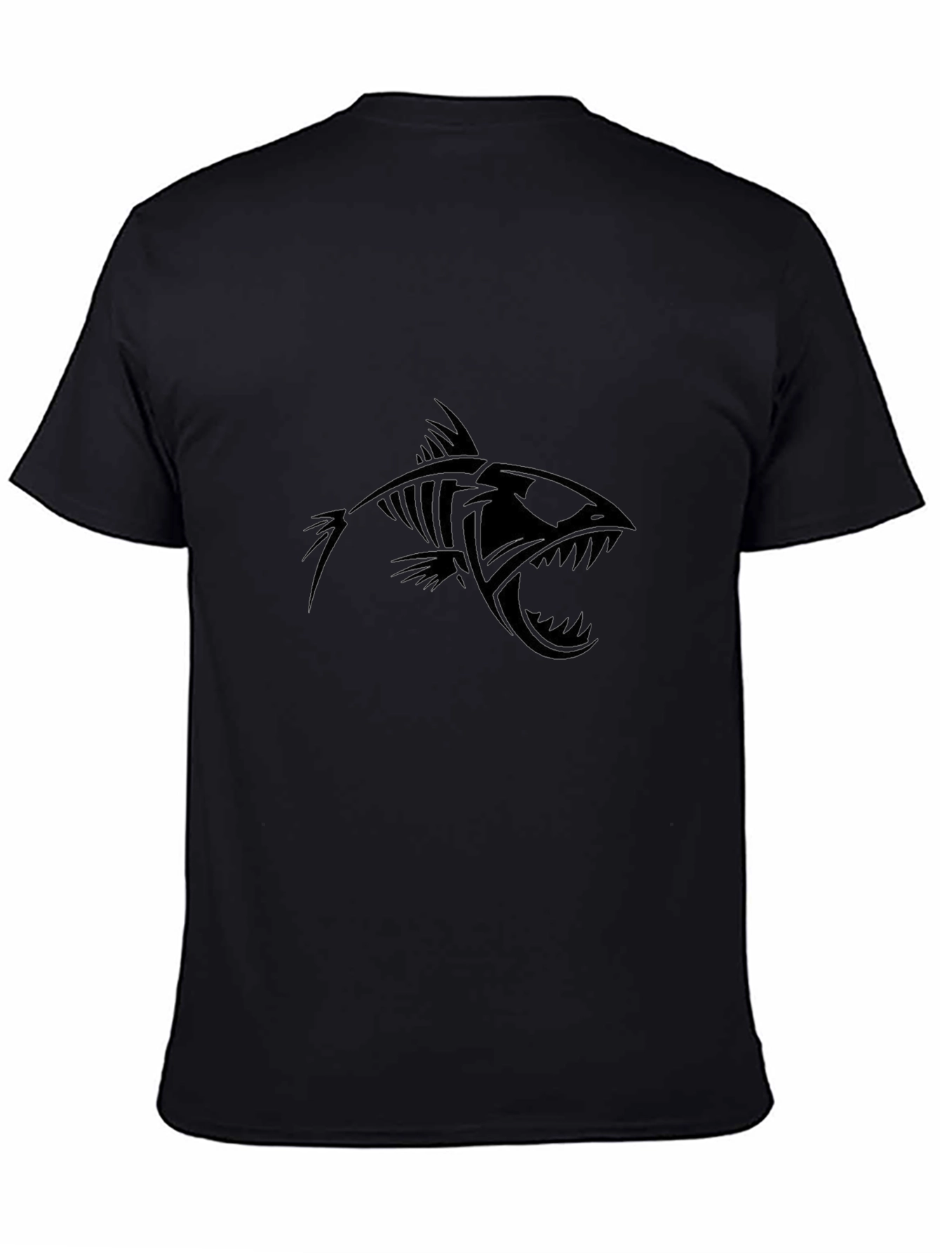 Edgy Fish Skeleton Graphic Black T-Shirt