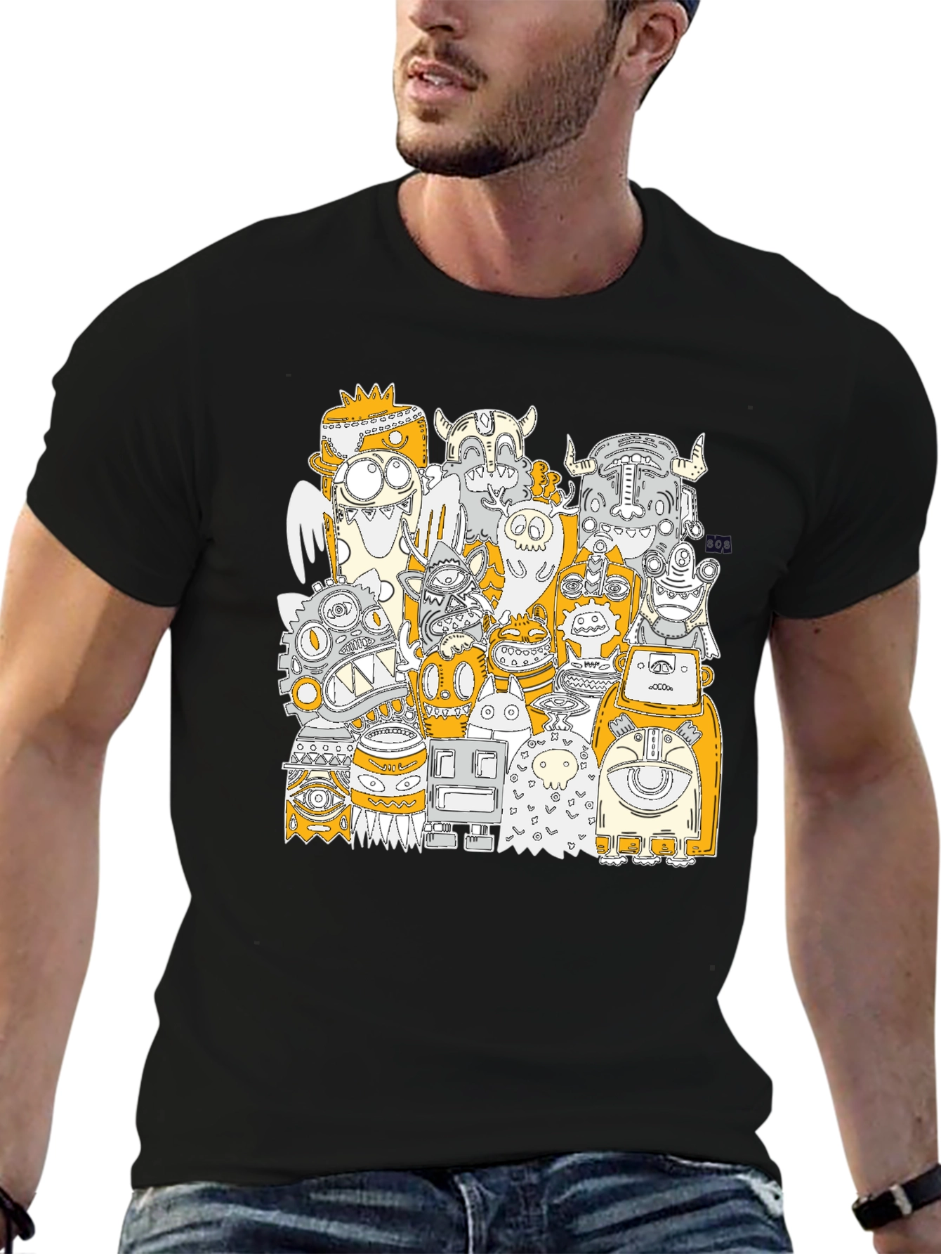 Monster Mash Graphic Print Black T-Shirt