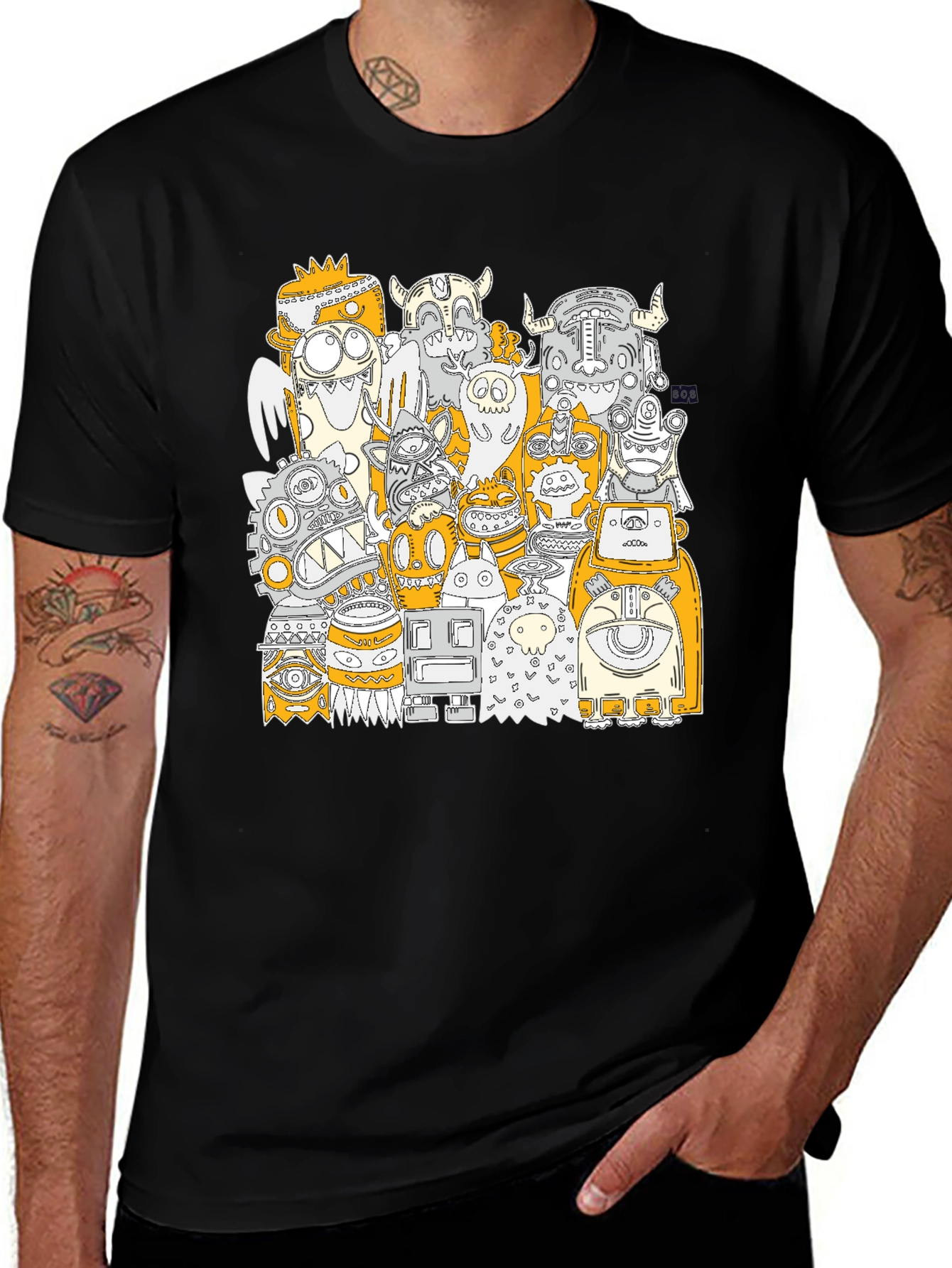 Monster Mash Graphic Print Black T-Shirt