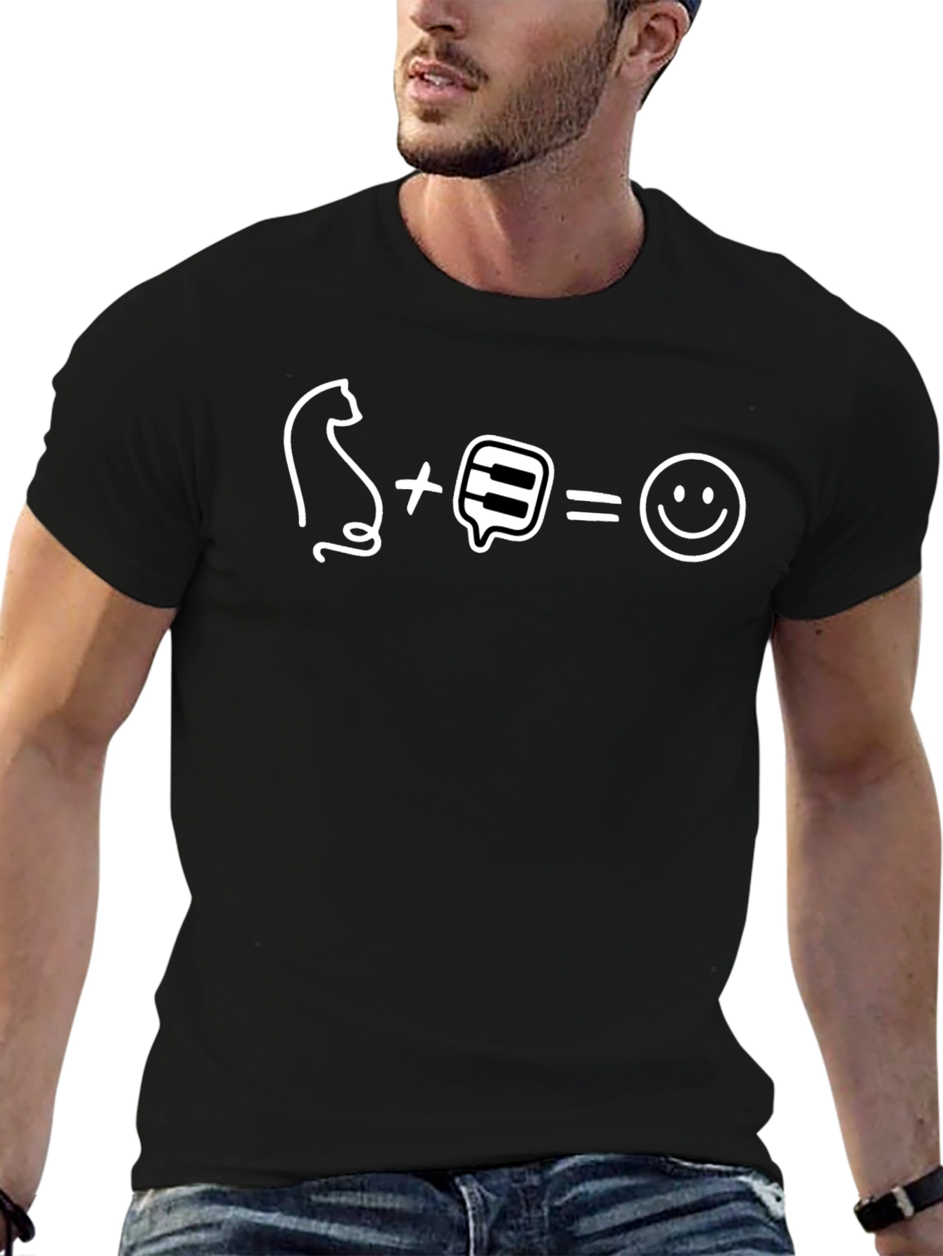 Cat Piano Equals Happy Face Funny T-Shirt