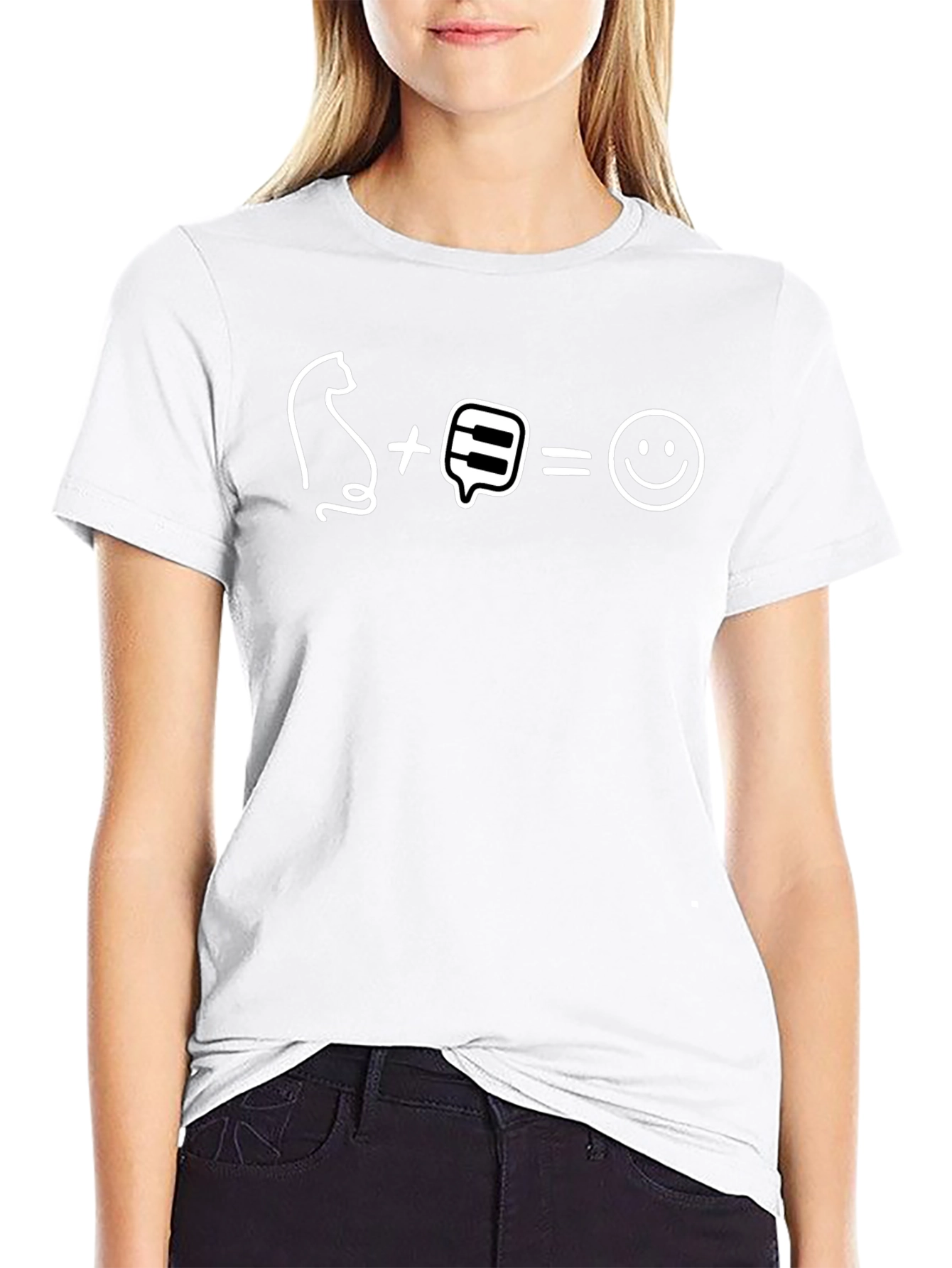 Cat Piano Equals Happy Face Funny T-Shirt