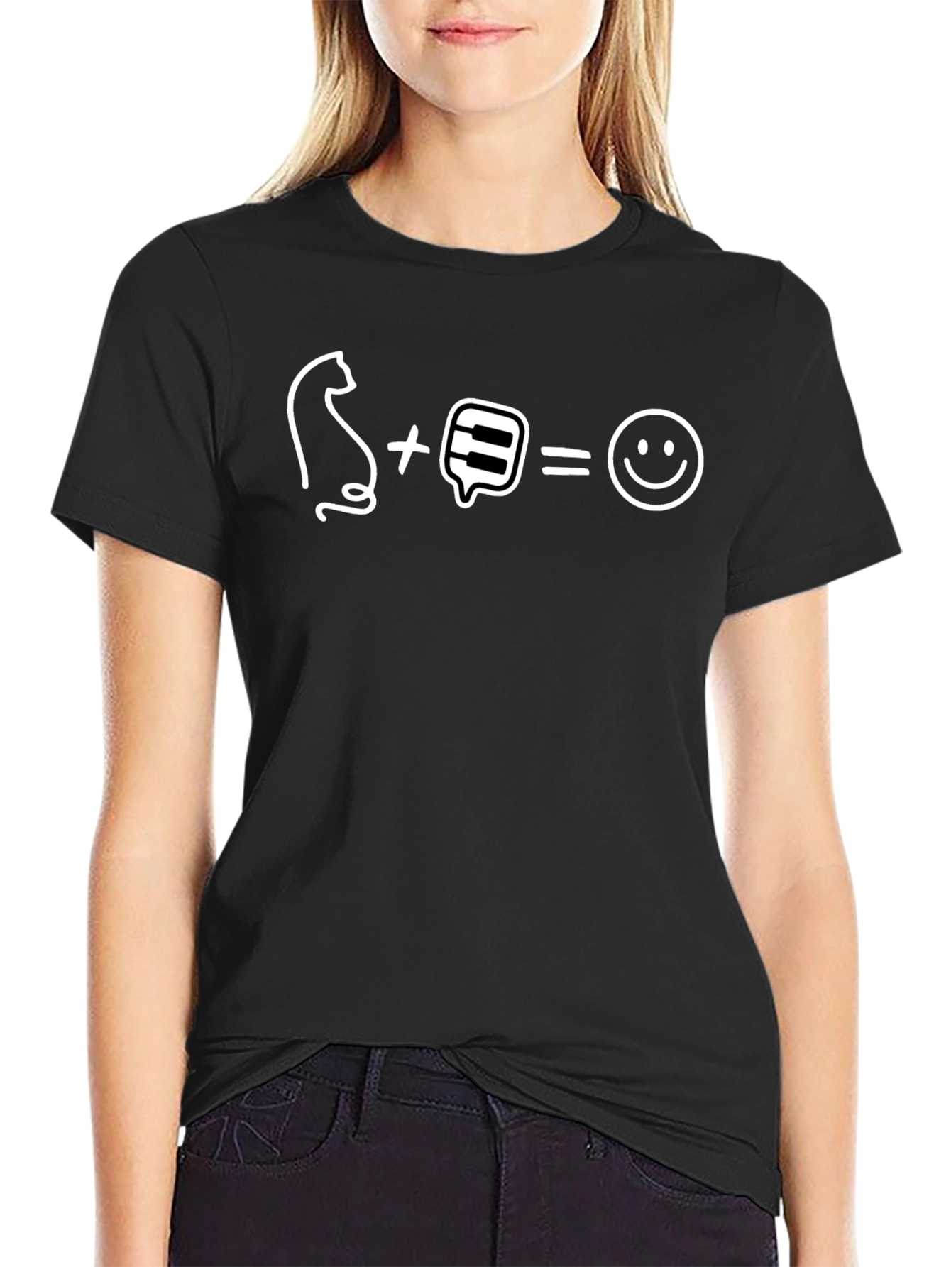 Cat Piano Equals Happy Face Funny T-Shirt