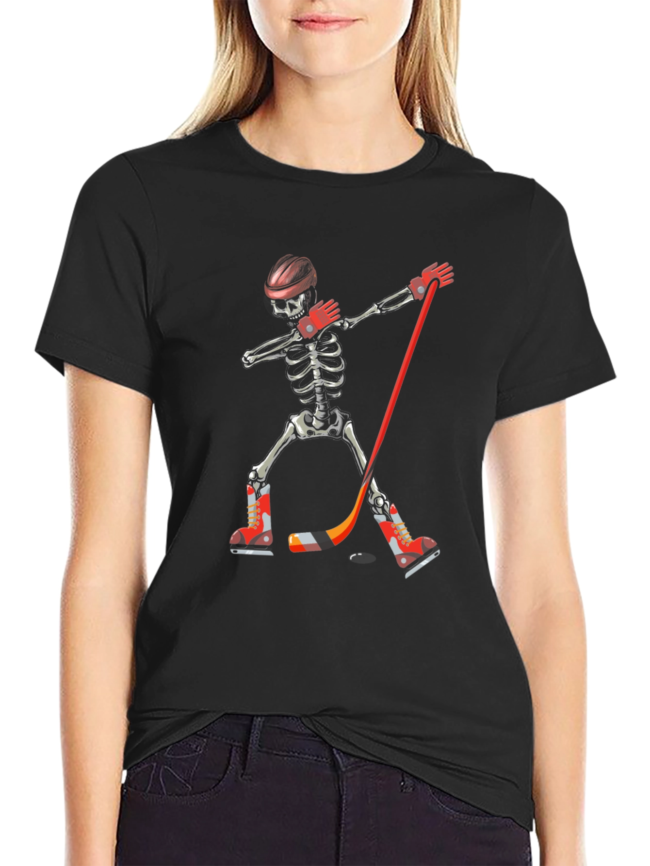 Skeleton Hockey Player T-Shirt - Halloween Tee