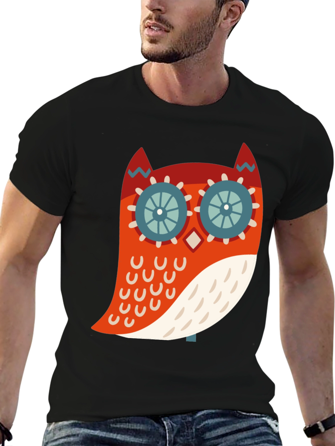 Cool Owl Graphic Print Black T-Shirt