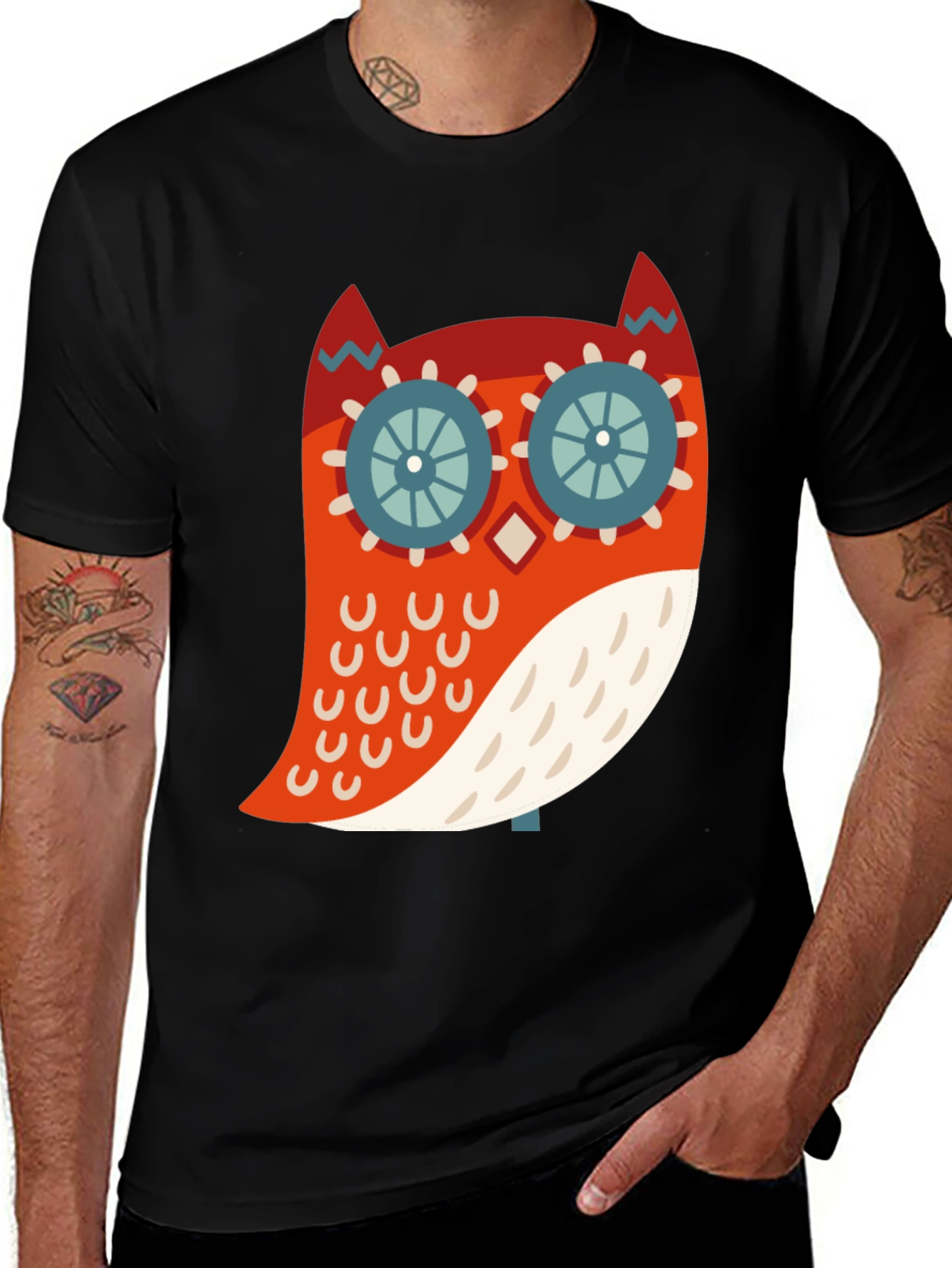 Cool Owl Graphic Print Black T-Shirt