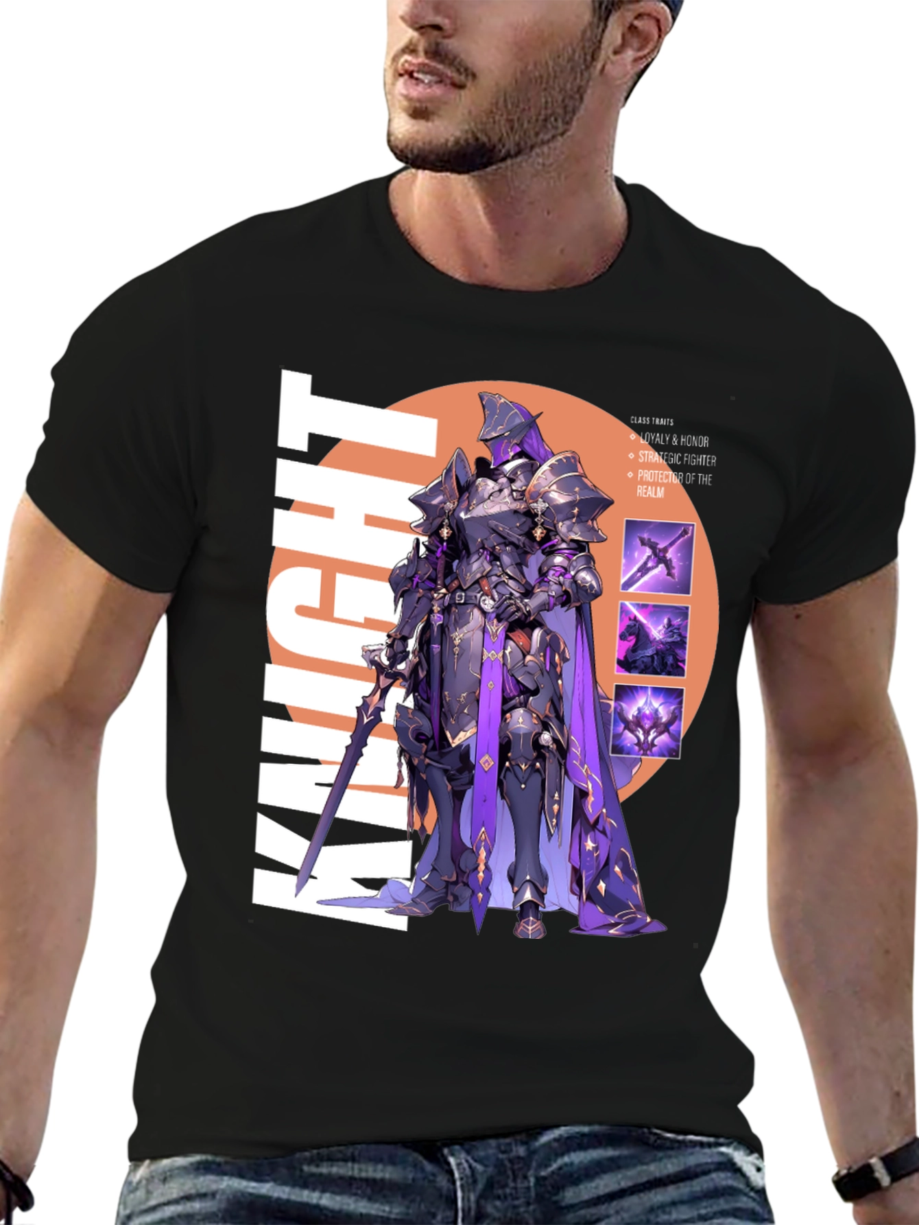 Knight Graphic Print T-Shirt - Black Cotton Tee