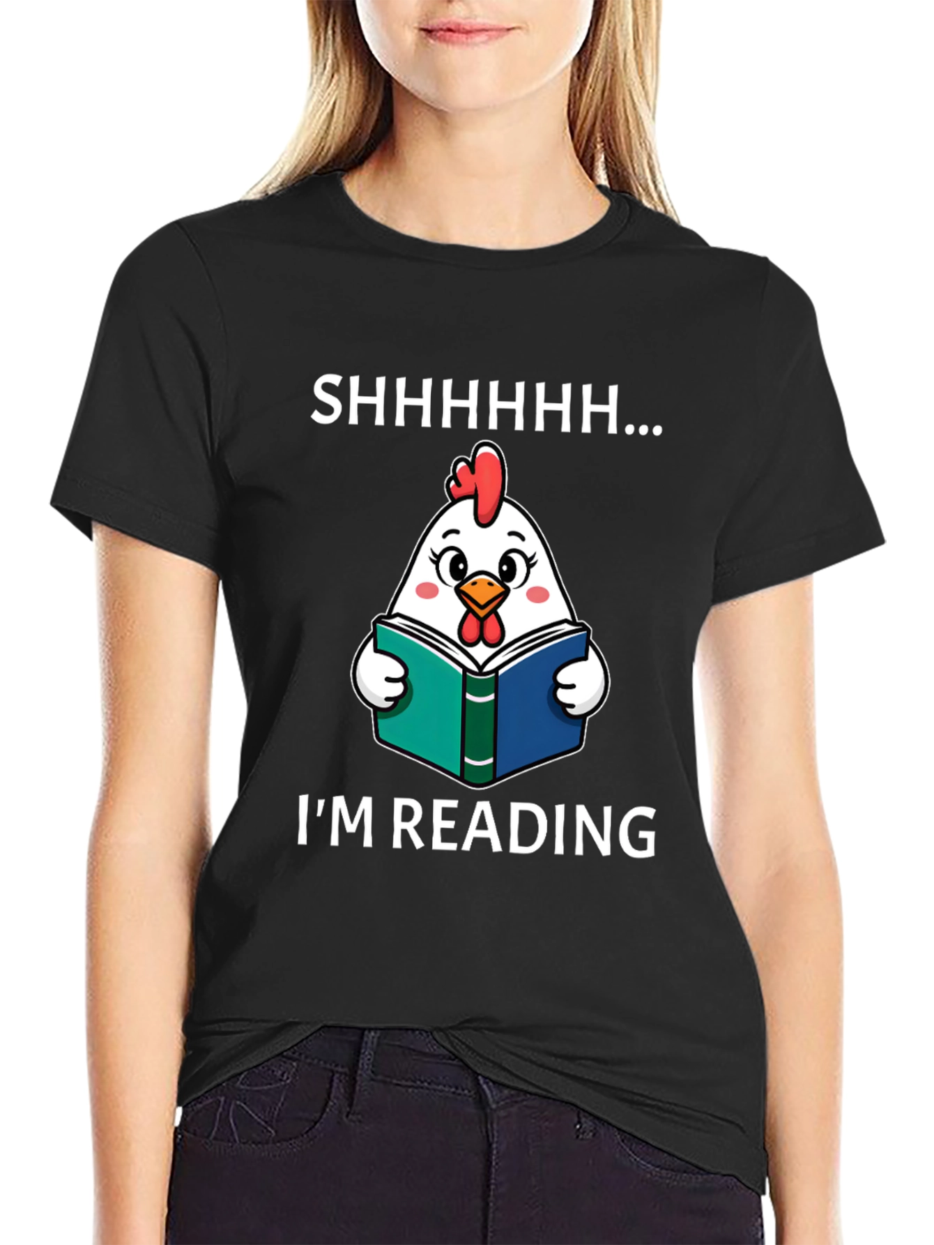 Funny Chicken Reading Book Graphic T-Shirt