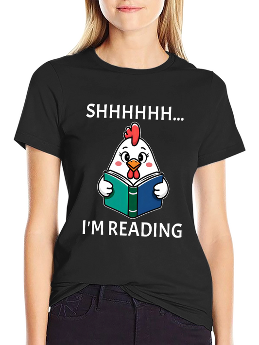 Funny Chicken Reading Book Graphic T-Shirt