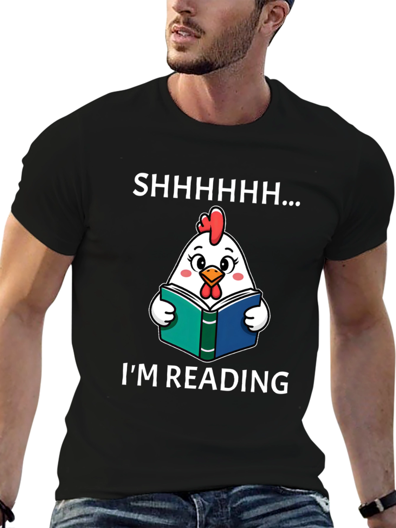 Funny Chicken Reading Book Graphic T-Shirt