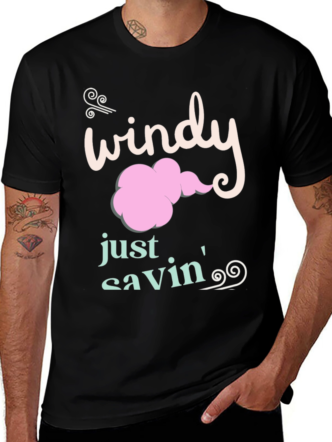 Windy Just Savin Black Cotton Graphic Tee