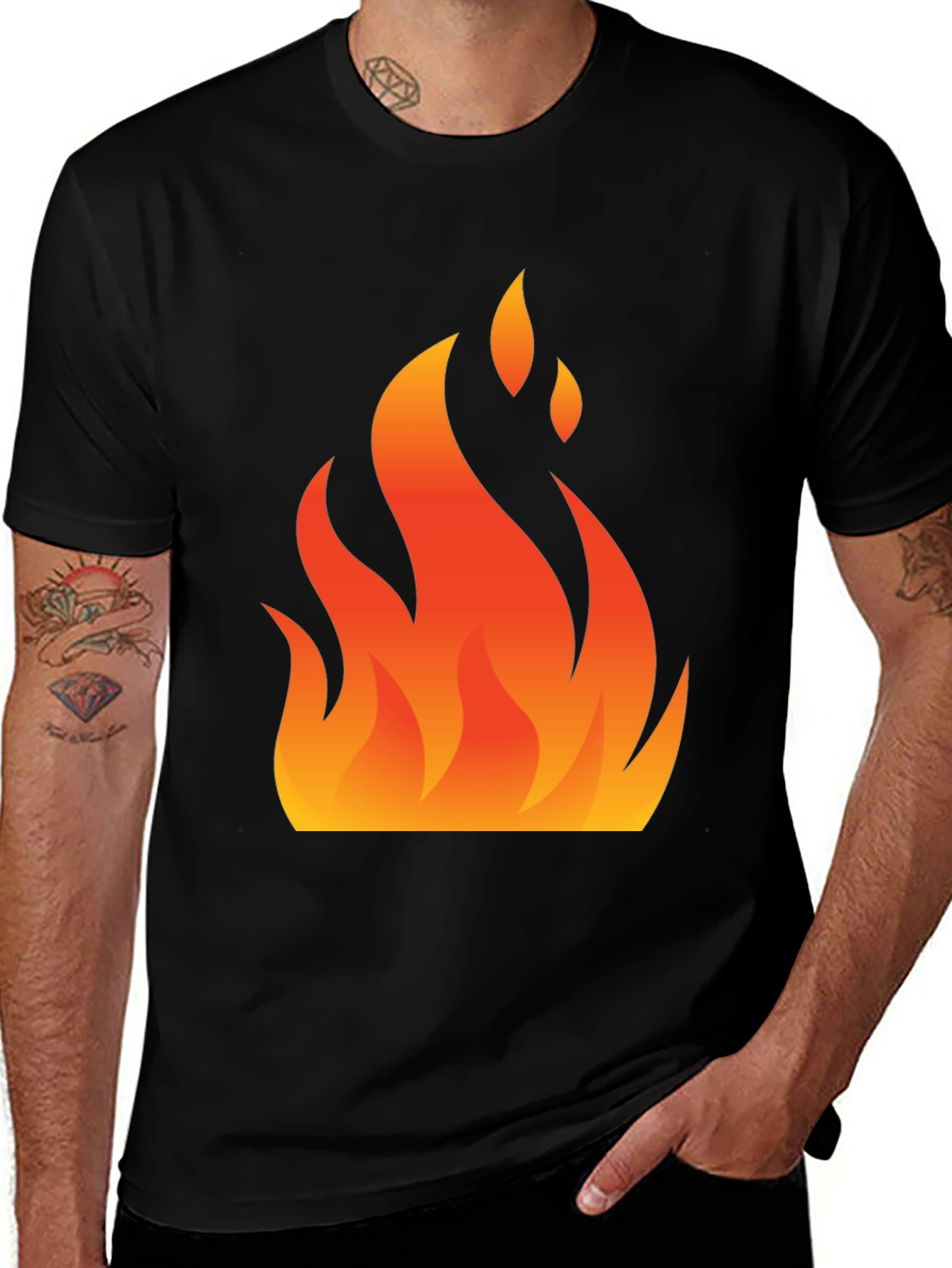 Flaming Hot Graphic Tee - Black Cotton Blend Shirt
