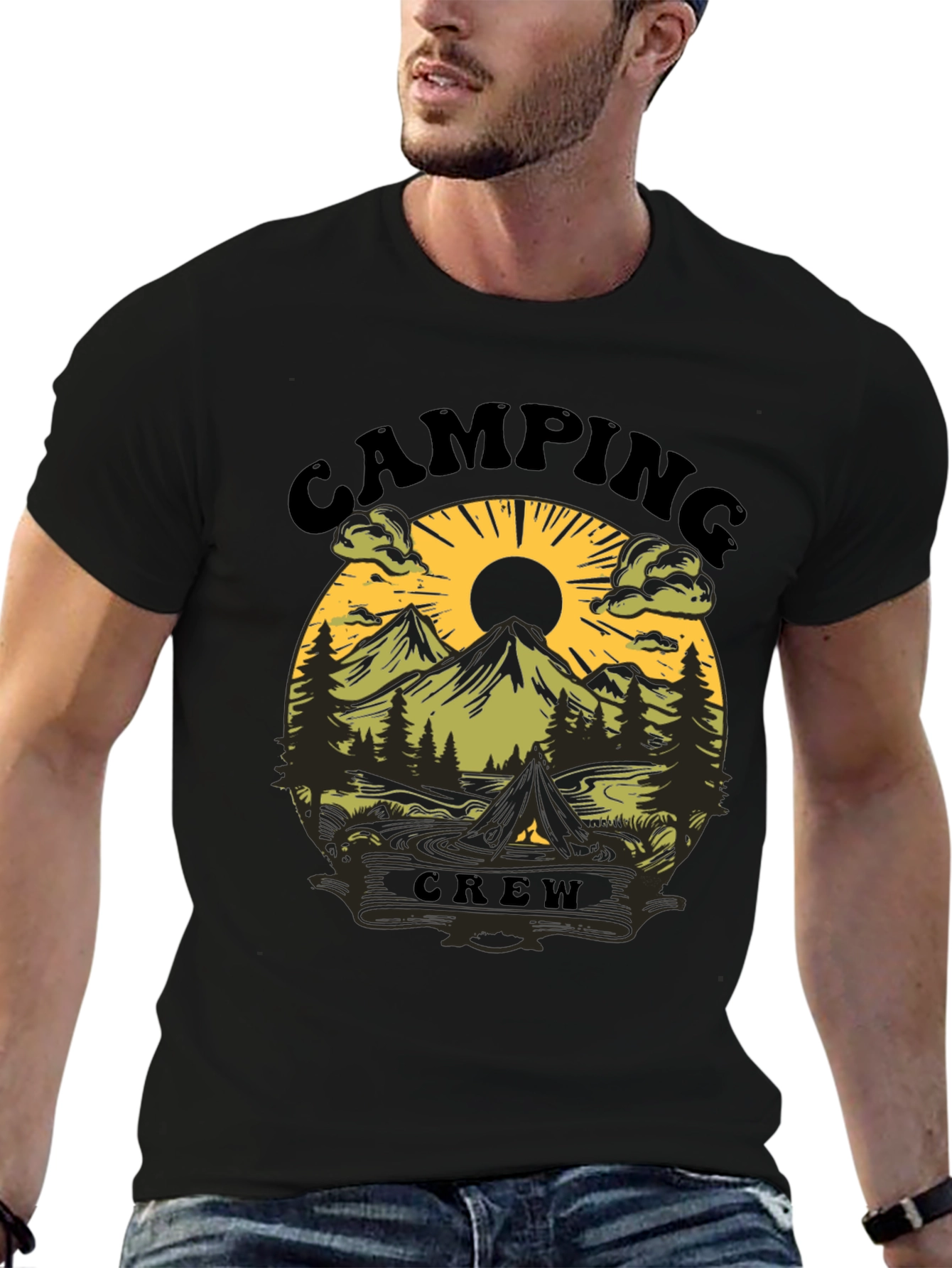 Camping Crew Black Graphic Tee