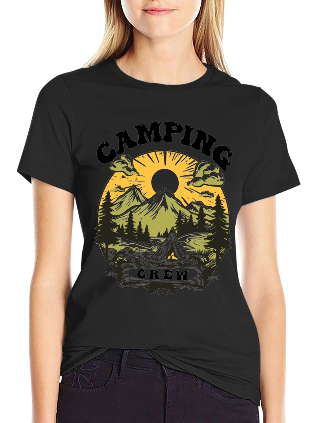 Camping Crew Black Graphic Tee