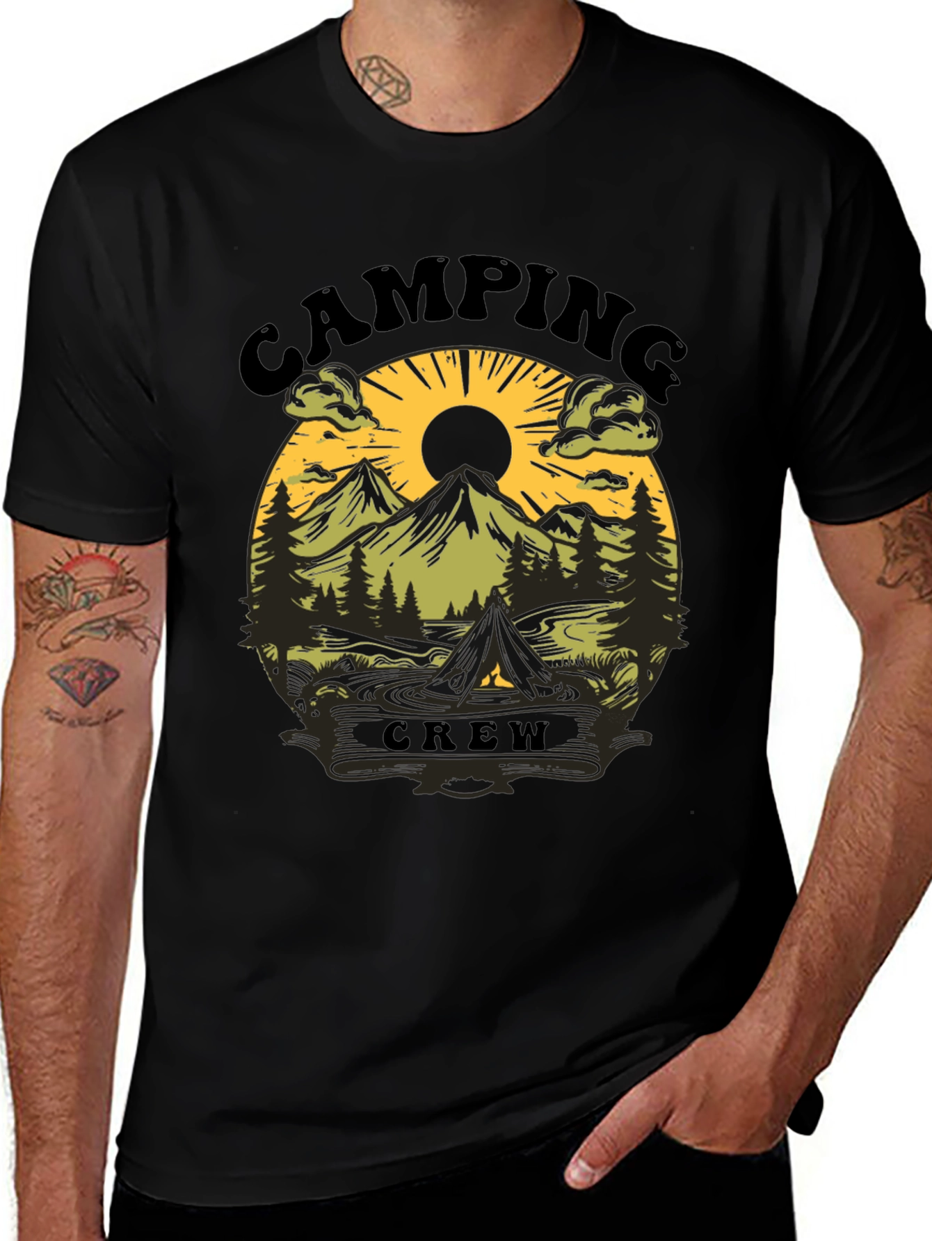 Camping Crew Black Graphic Tee