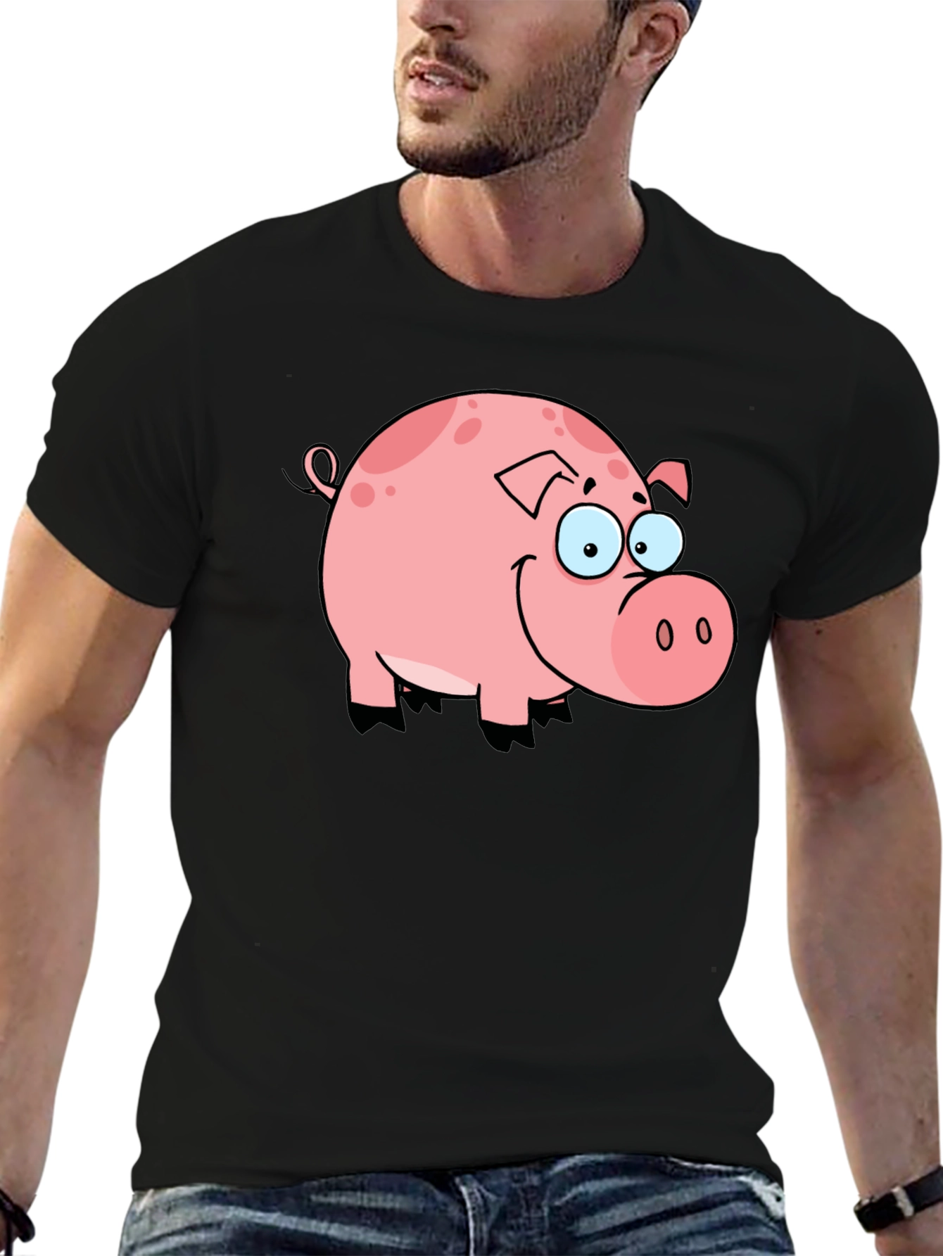 Cute Pig Graphic Black T-Shirt