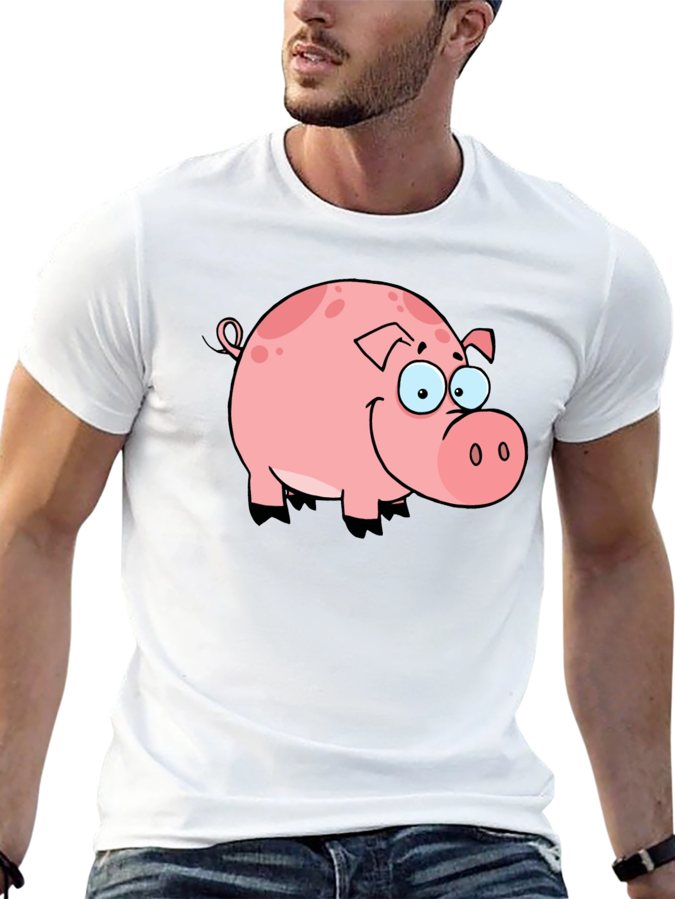 Cute Pig Graphic Black T-Shirt