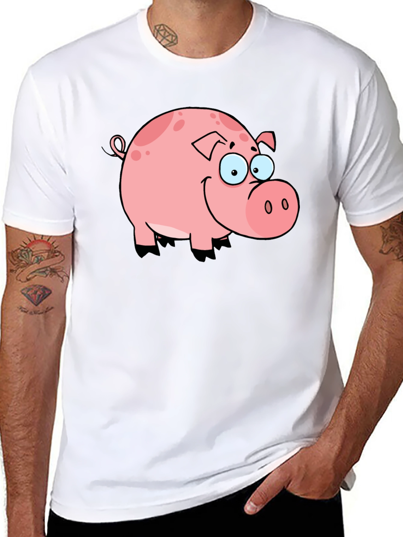 Cute Pig Graphic Black T-Shirt