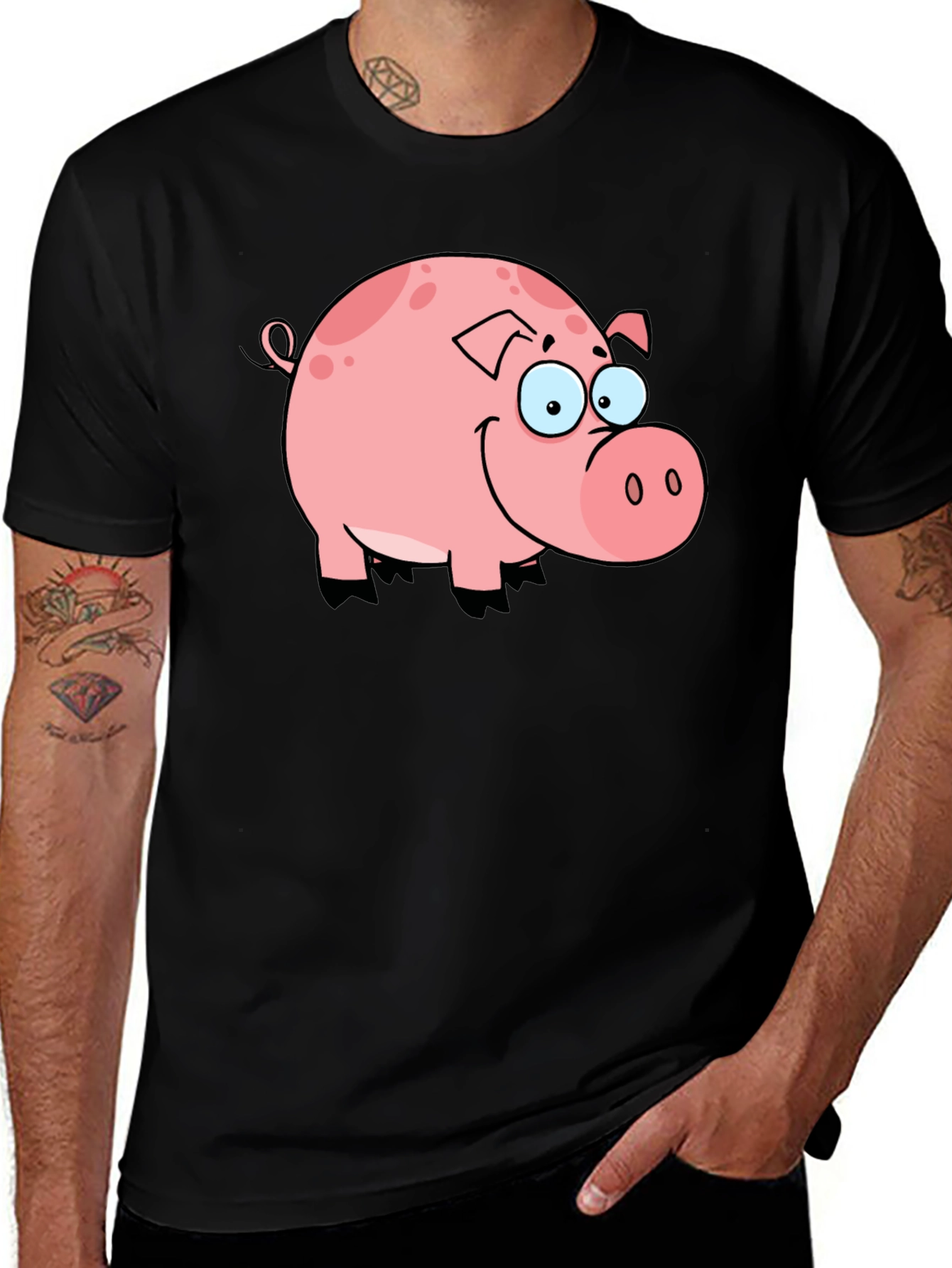 Cute Pig Graphic Black T-Shirt