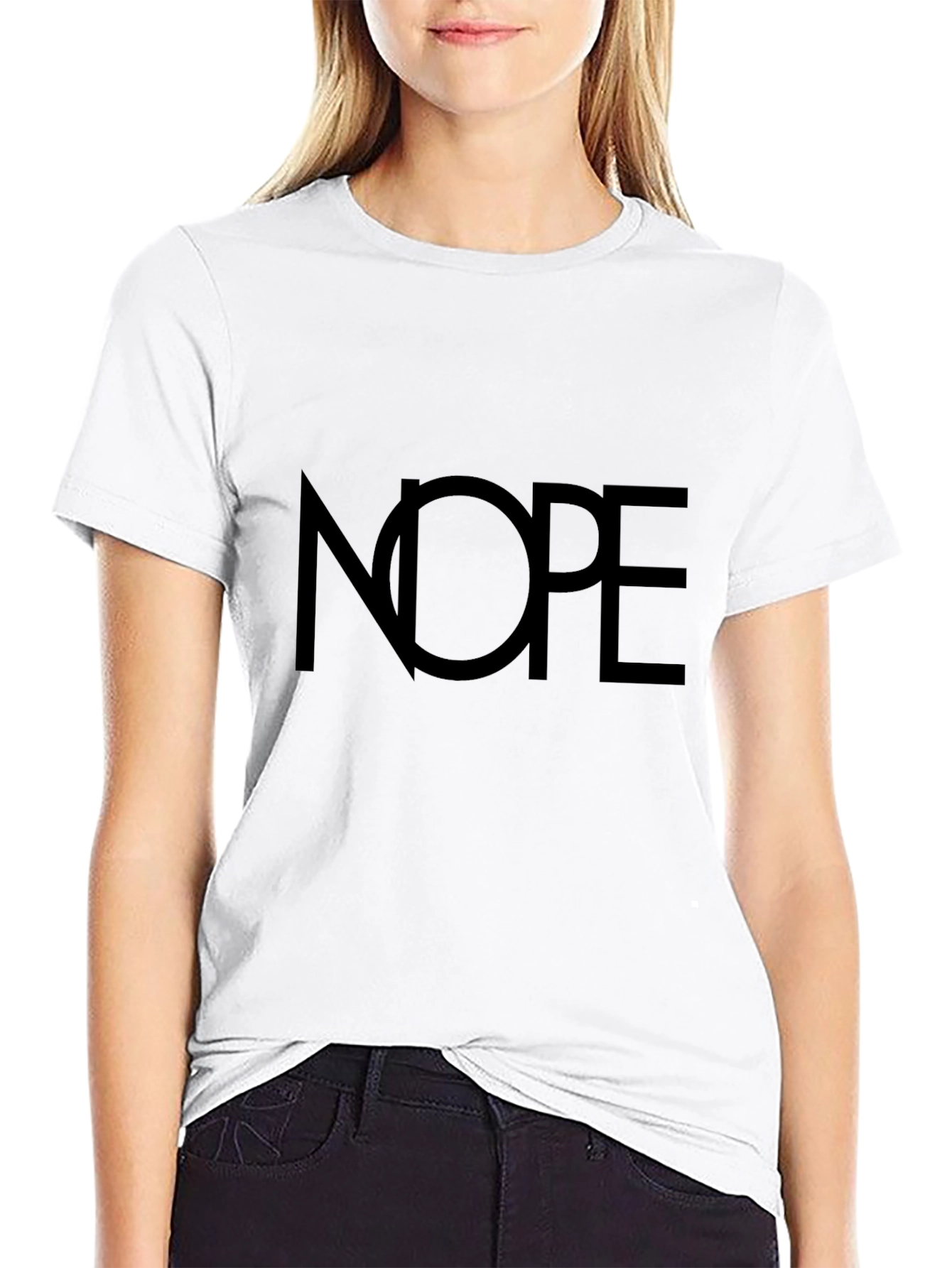 Nope Graphic Tee - Classic Crew Neck Black T-Shirt